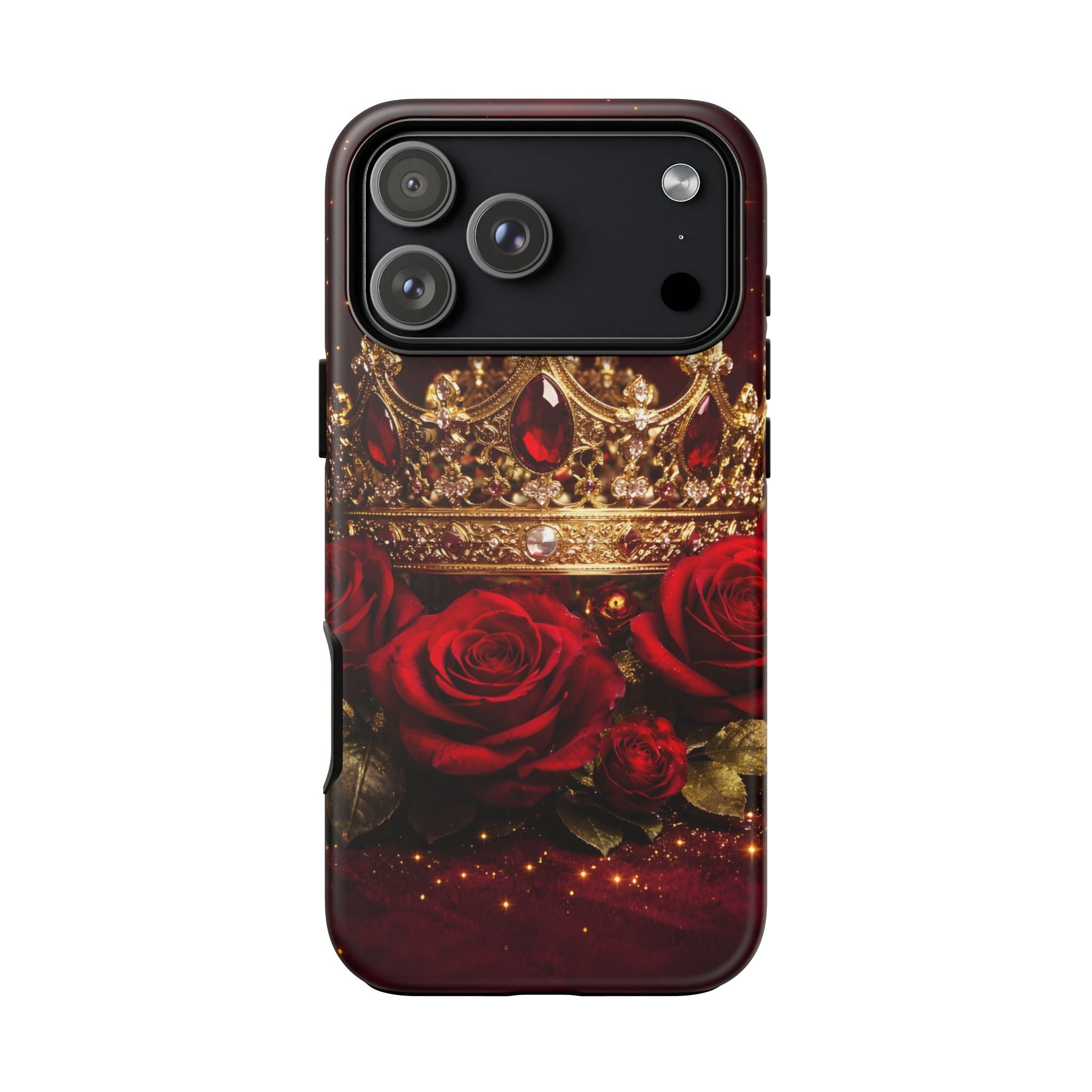 Royal Crown & Red Rose Luxury Phone Case – Gold Crown Burgundy Aesthetic iPhone Case, Regal Queen Floral Phone Cover