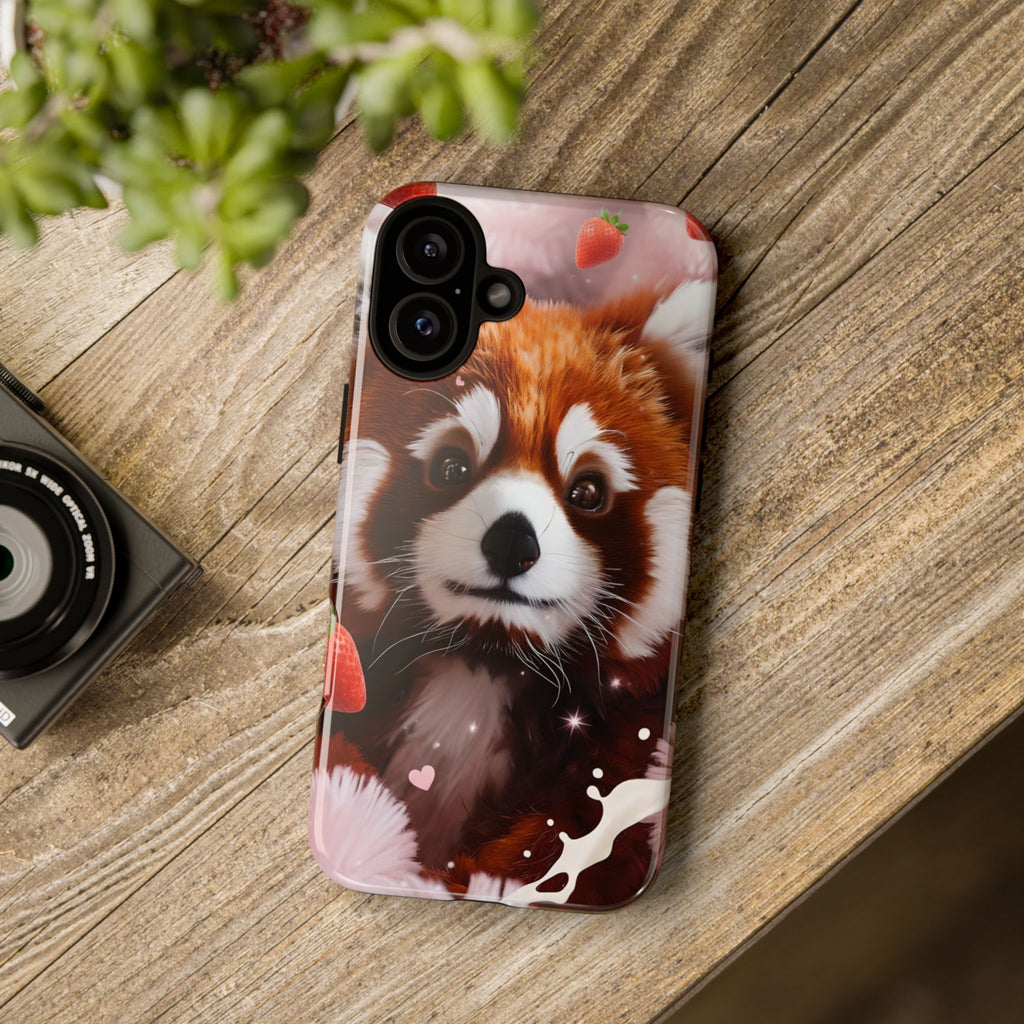 Red Panda with Strawberries Tough Phone Case — Cute Protective Phone Case