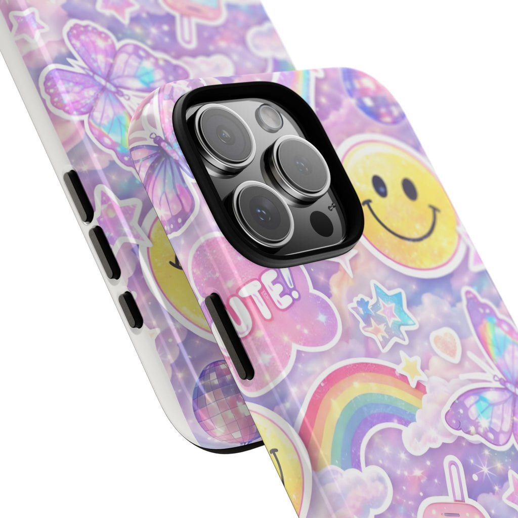 Pastel Y2K Tough Case — Cute Smiley, Rainbow & Butterfly Phone Case