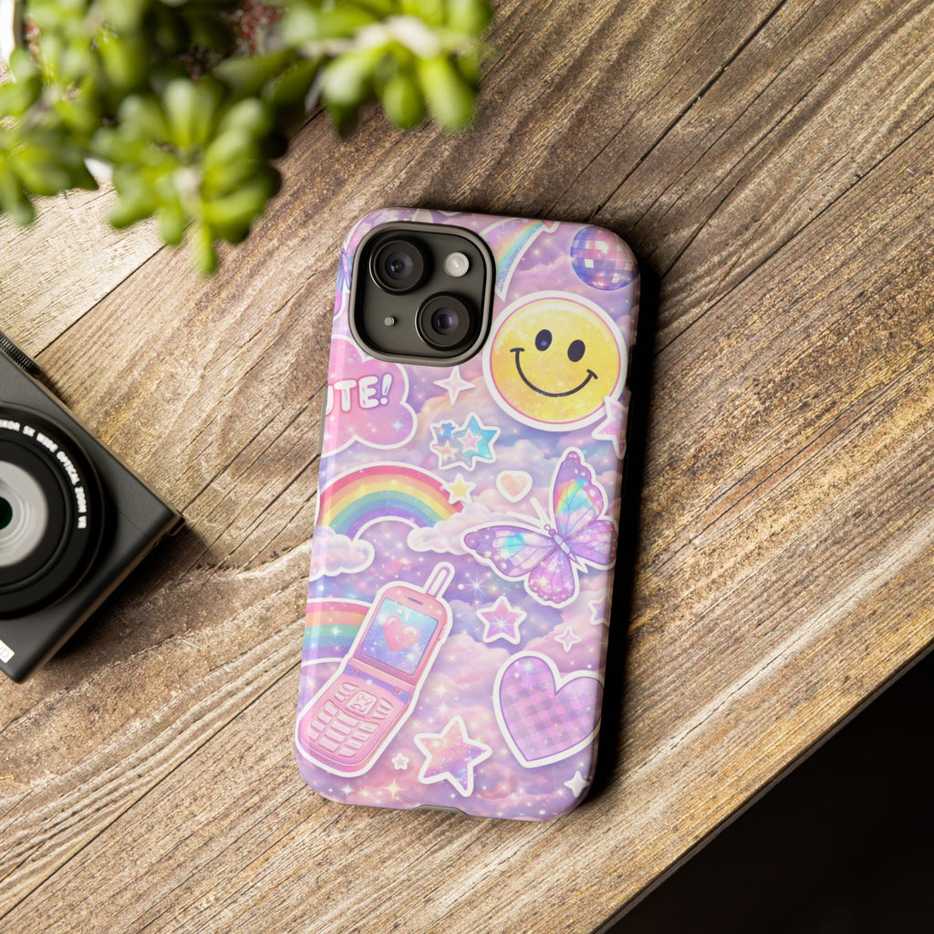 Pastel Y2K Tough Case — Cute Smiley, Rainbow & Butterfly Phone Case