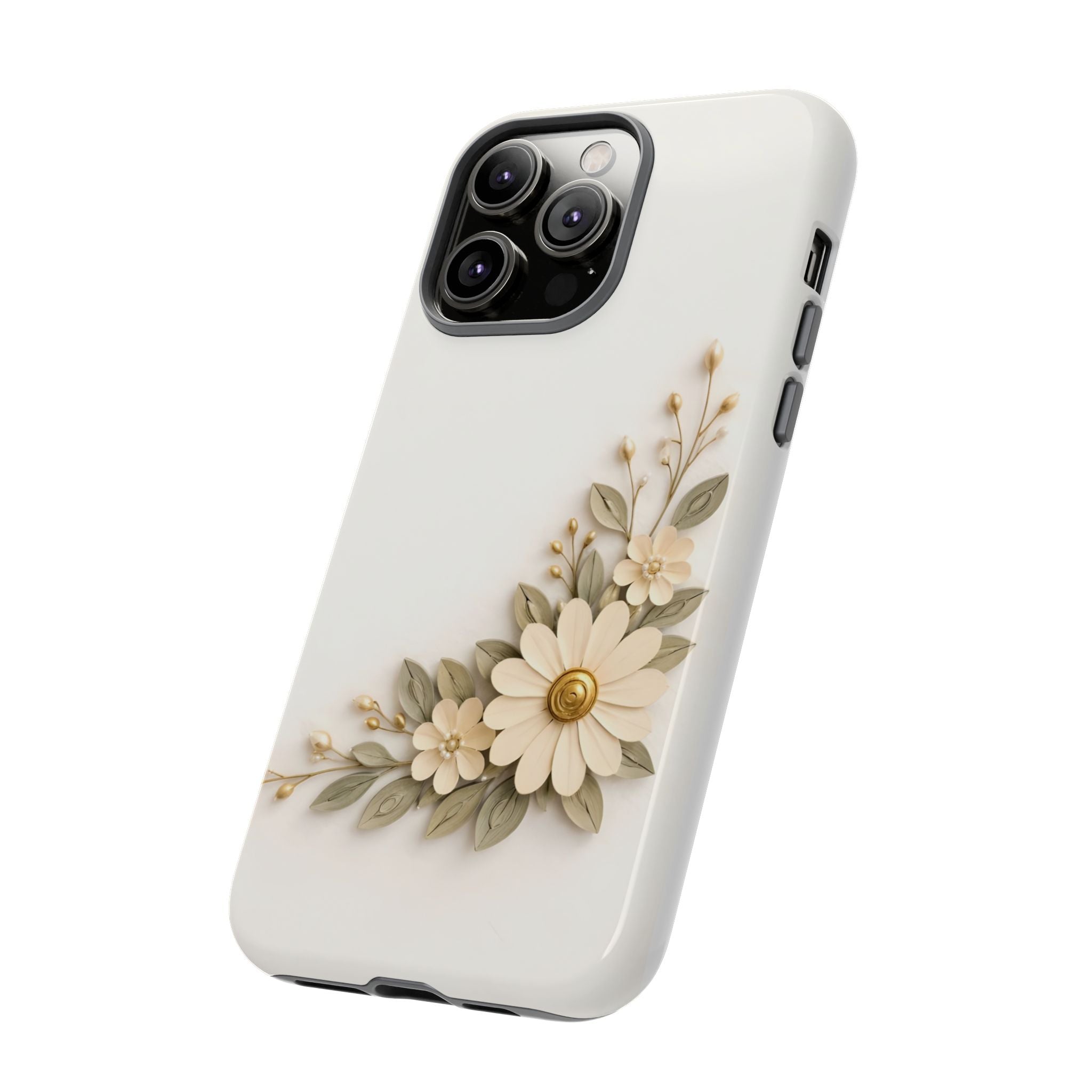 Floral Daisies Tough Case — Protective Phone Case with Cream Vintage Flower Design