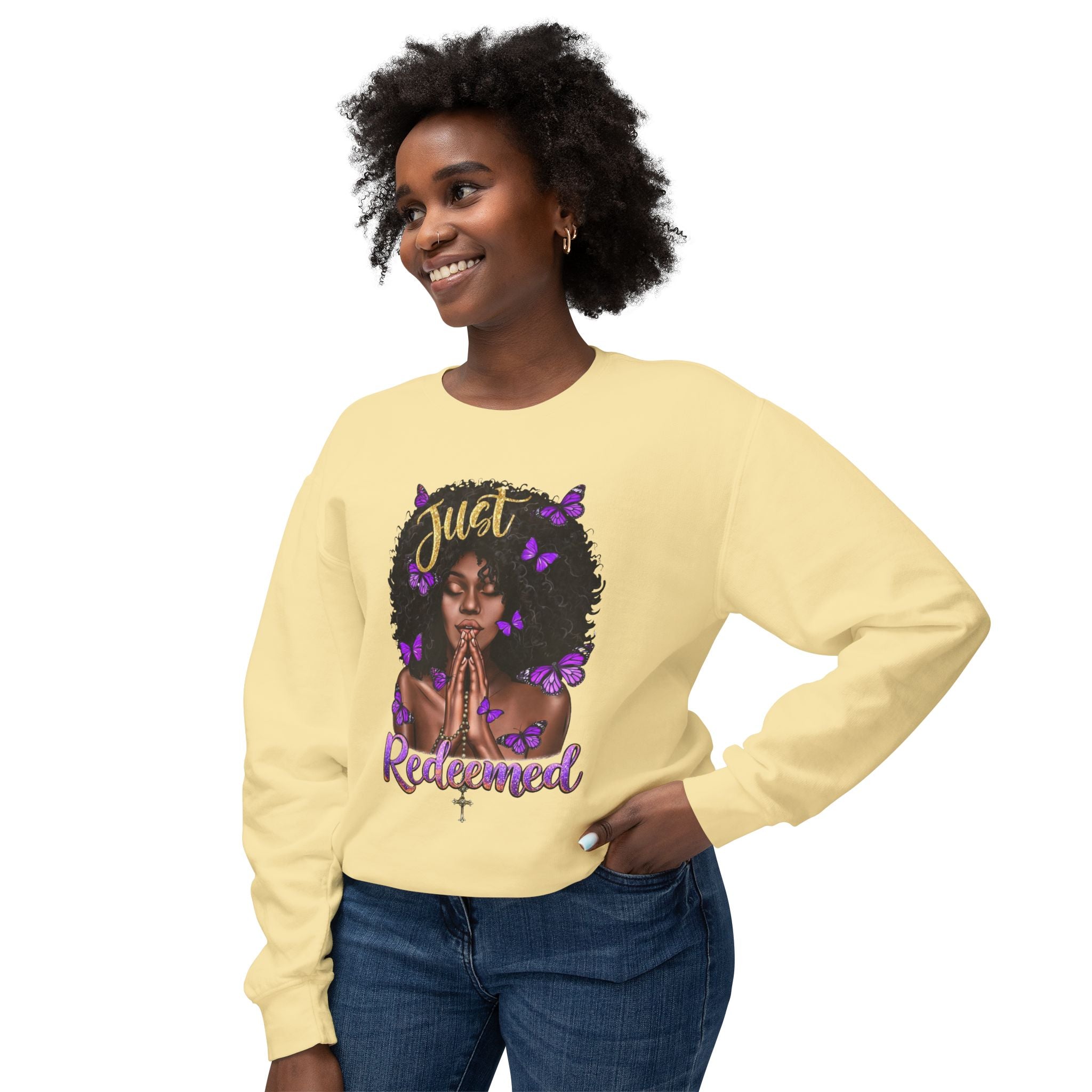 Redeemed Christian Afro Woman T-Shirt – Faith-Based Butterfly Design, Inspirational Black Woman Graphic Tee, Spiritual Gift for Women