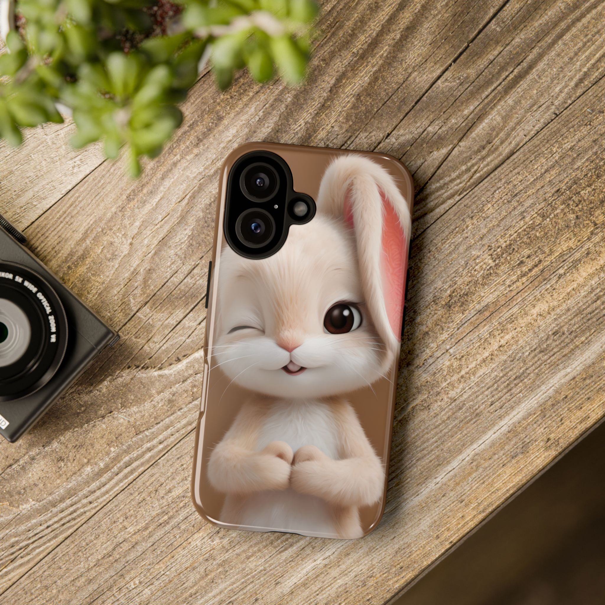 Adorable Kawaii Bunny Phone Case – Cute Winking Rabbit Aesthetic Case – Soft Pastel Bunny Cover – Gift for Bunny Lovers.