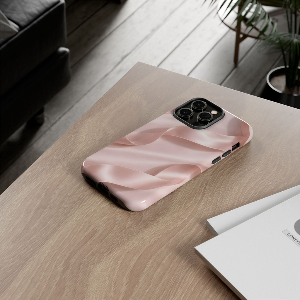 Blush Pink Satin Ribbon Phone Case – Elegant Coquette Aesthetic Luxury iPhone Case, Feminine Designer Bow Phone Cover