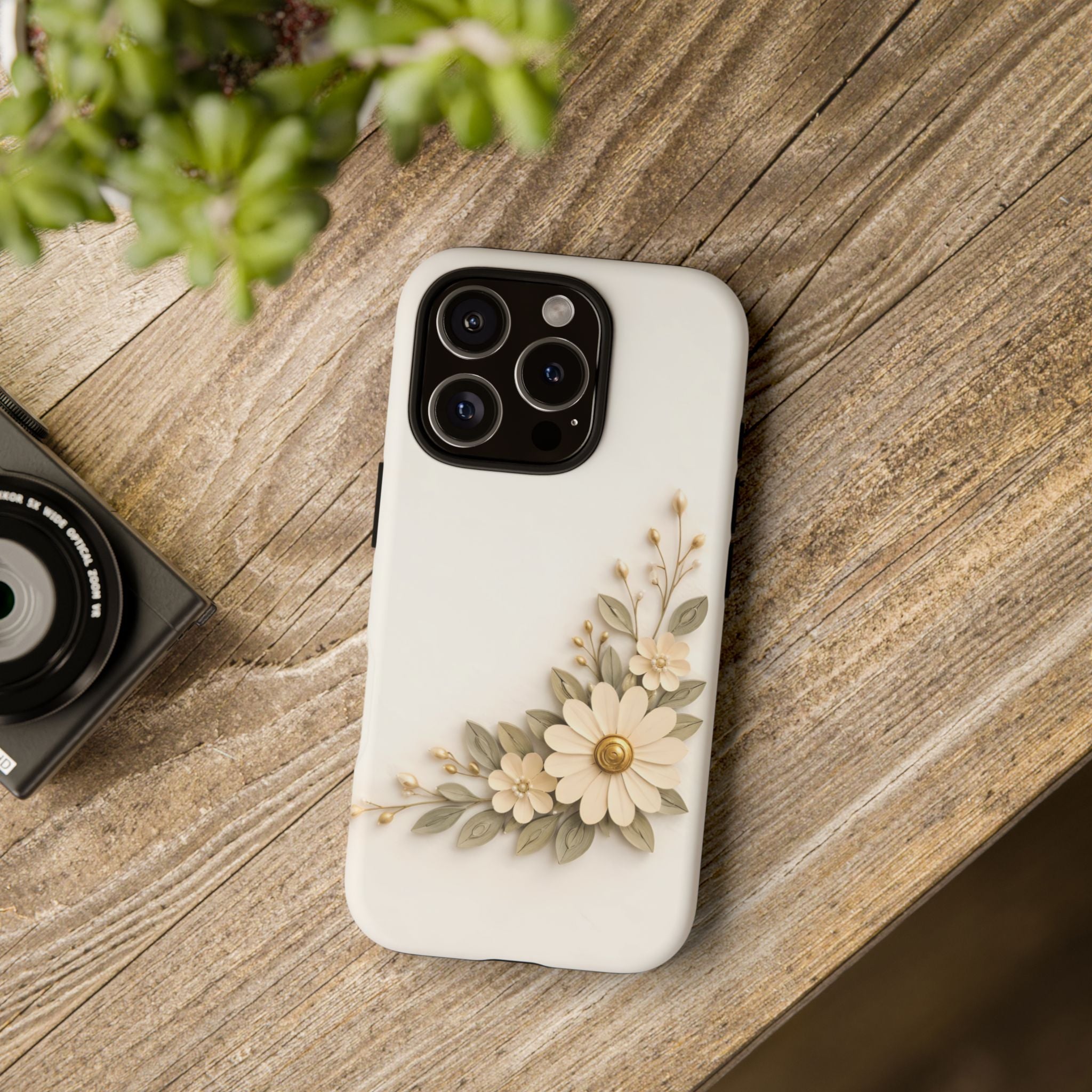 Floral Daisies Tough Case — Protective Phone Case with Cream Vintage Flower Design