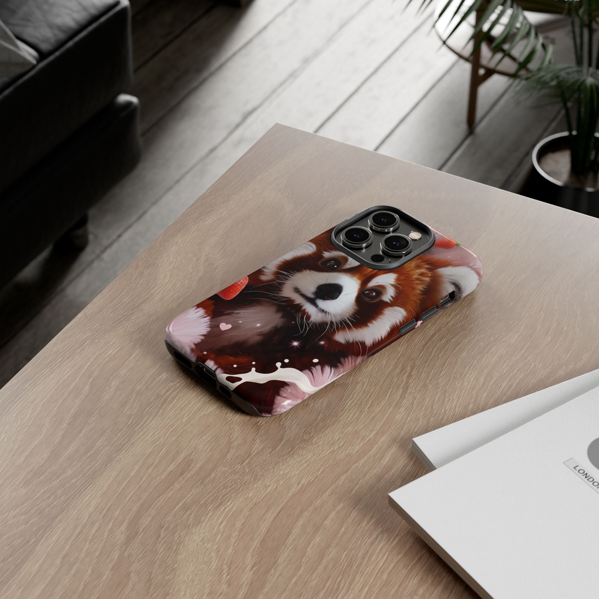 Red Panda with Strawberries Tough Phone Case — Cute Protective Phone Case