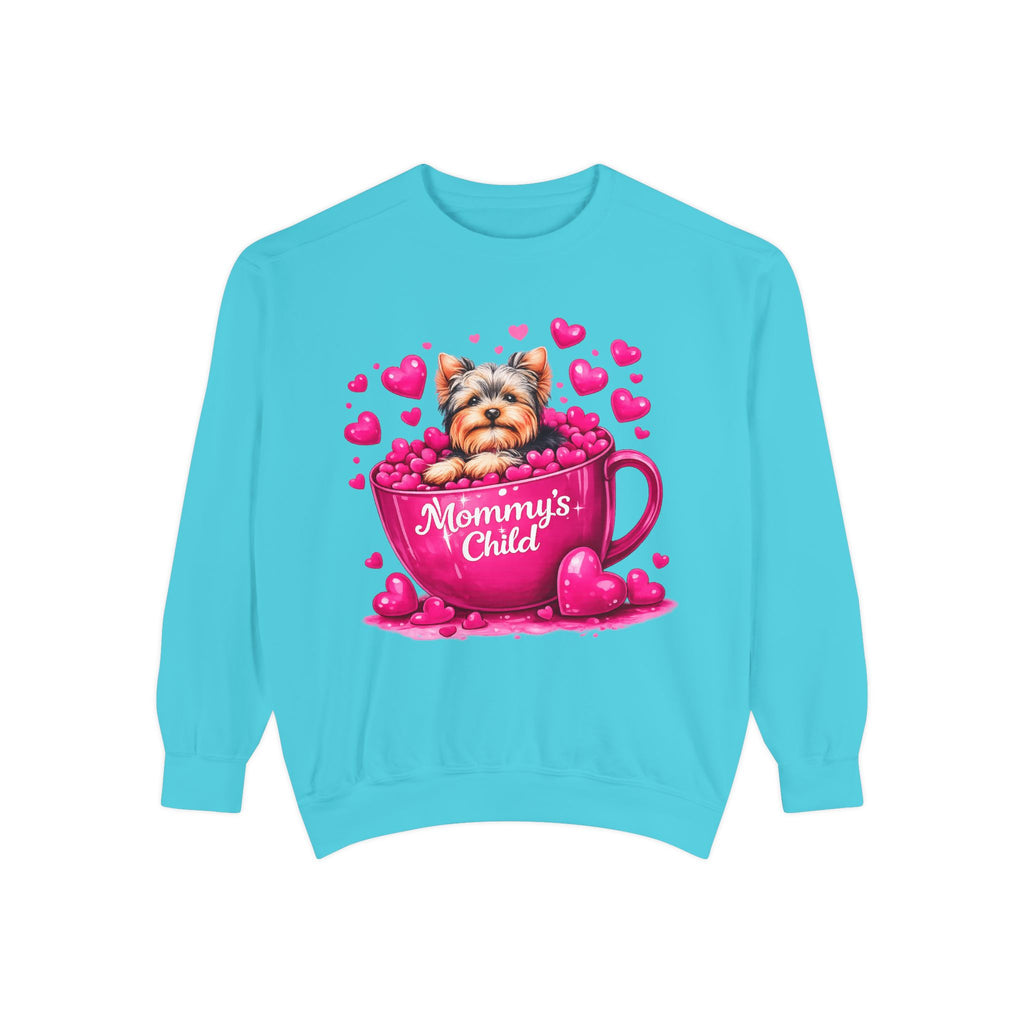 Mommy’s Child Yorkie Shirt – Cute Puppy in Mug Graphic Tee, Dog Lover Gift, Pink Heart Aesthetic, Yorkshire Terrier T-Shirt for Women