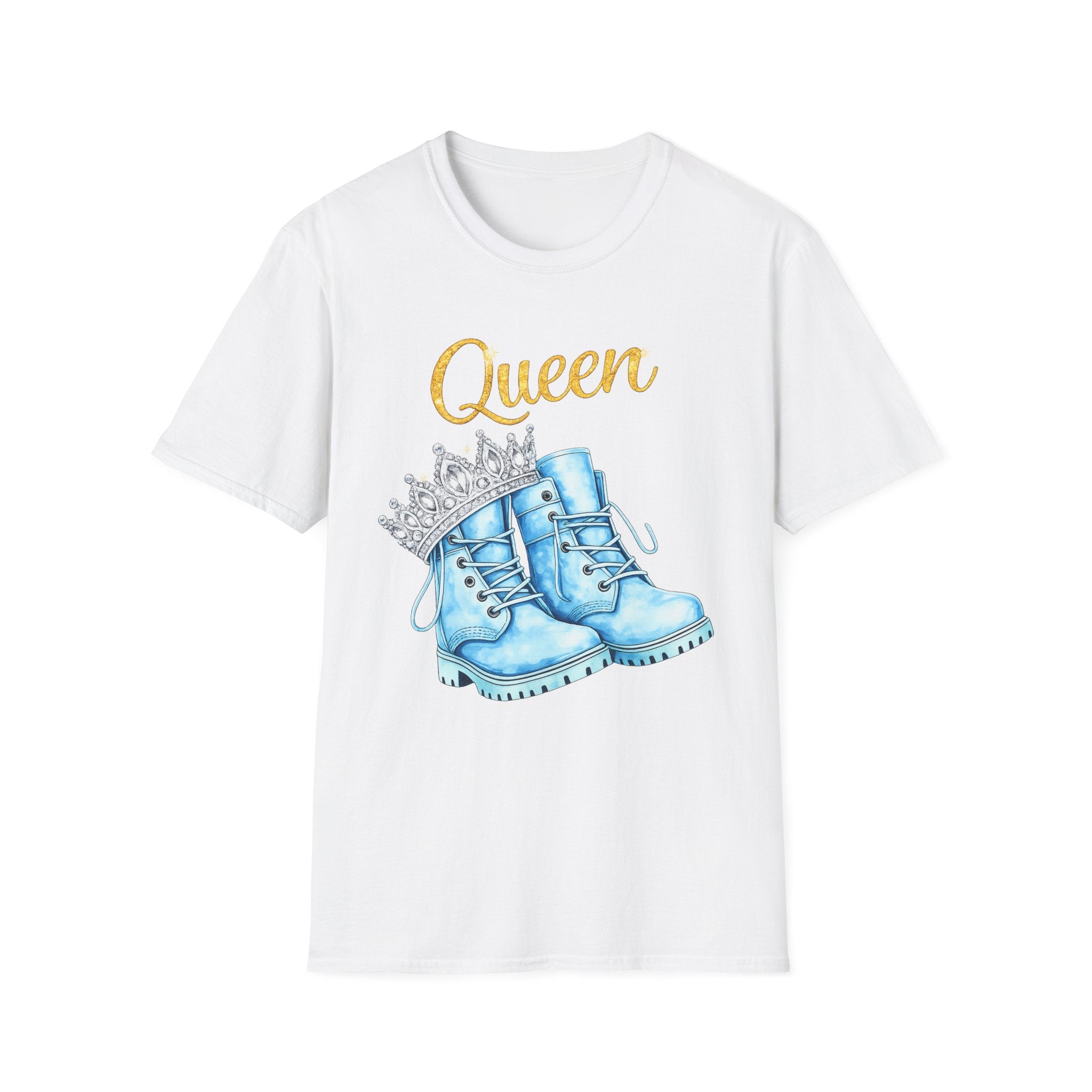 Queen Light Blue Boots Shirt – Pink Crown Graphic Tee, Cute Girly Streetwear, Fashion Queen Outfit, Trendy Women’s Statement T-Shirt