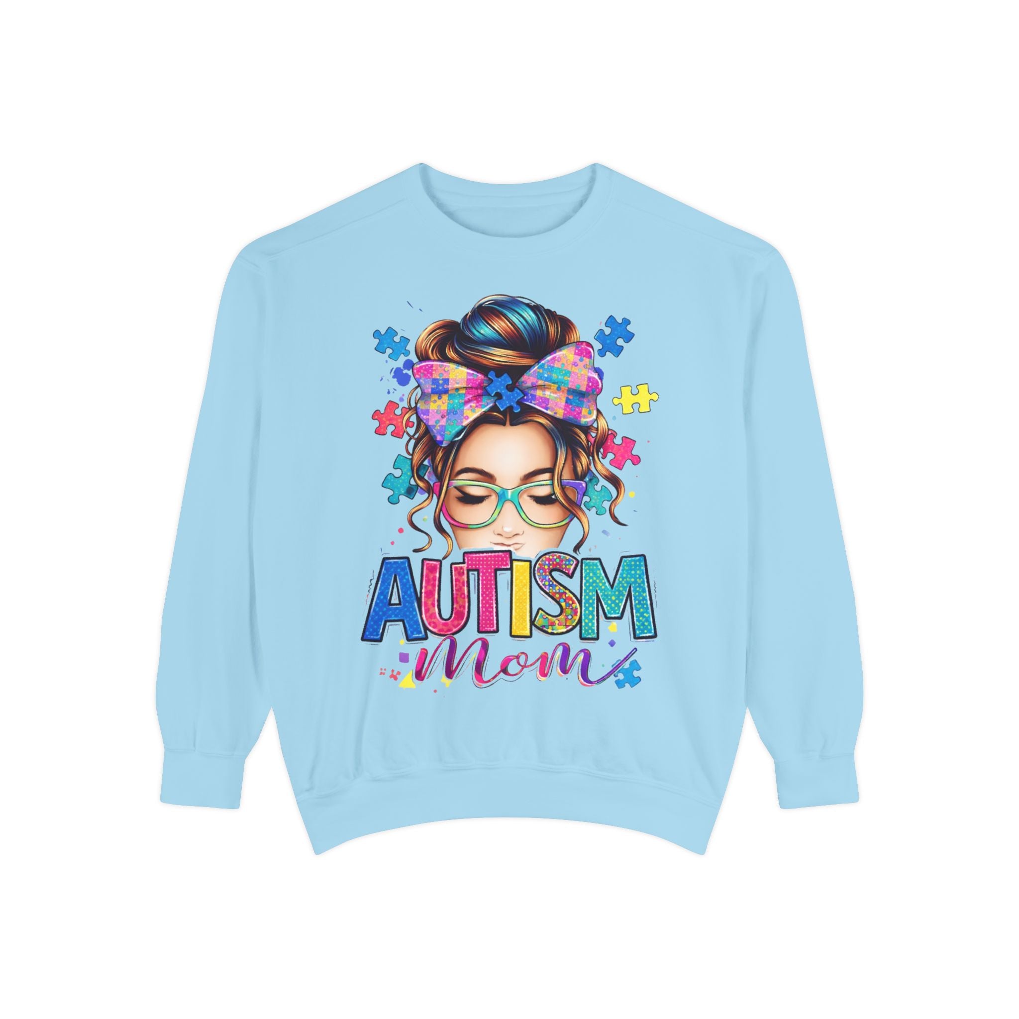 Autism Mom Sweatshirt — Colorful Puzzle Piece Mom Crewneck