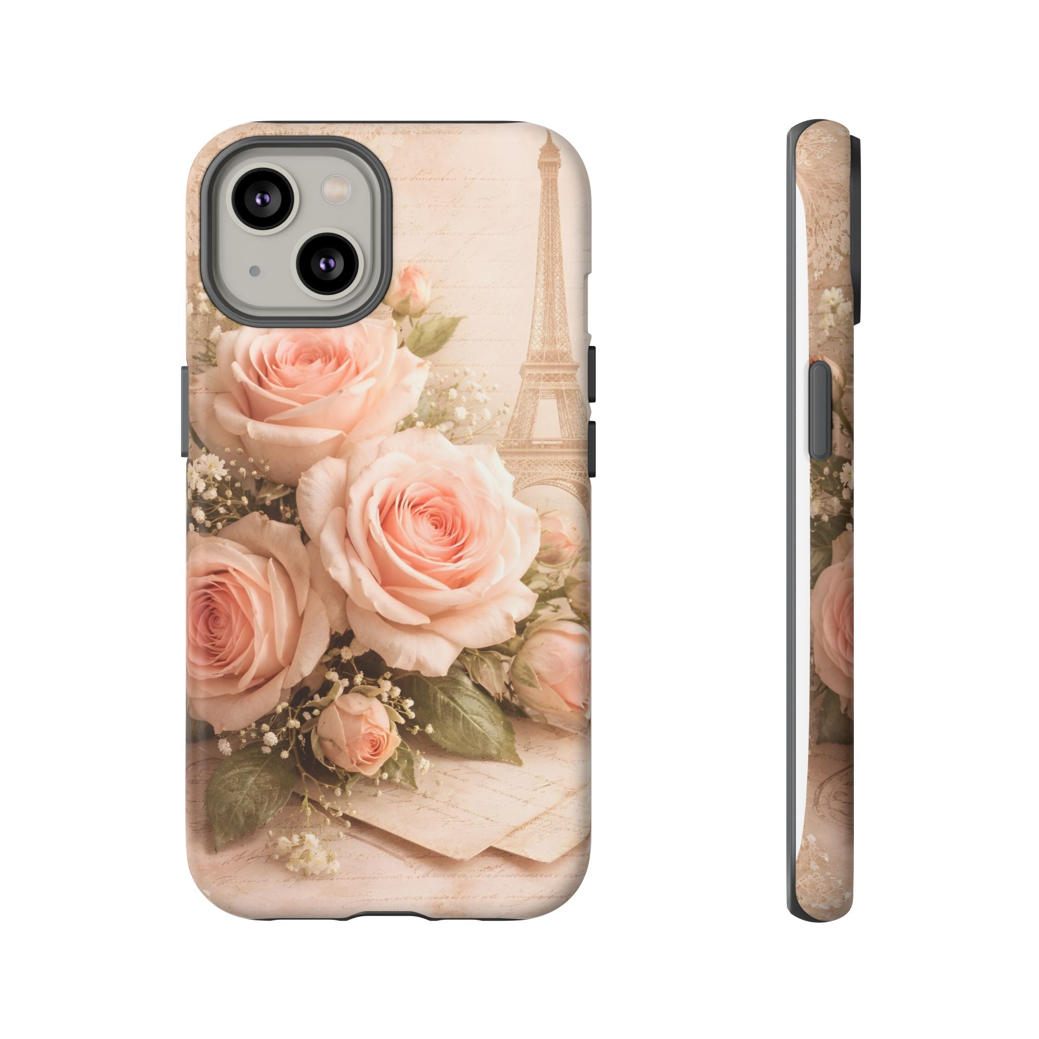 Vintage Parisian Rose Phone Case – Eiffel Tower Floral Aesthetic Luxury iPhone Case, Romantic Antique Paris Phone Cover