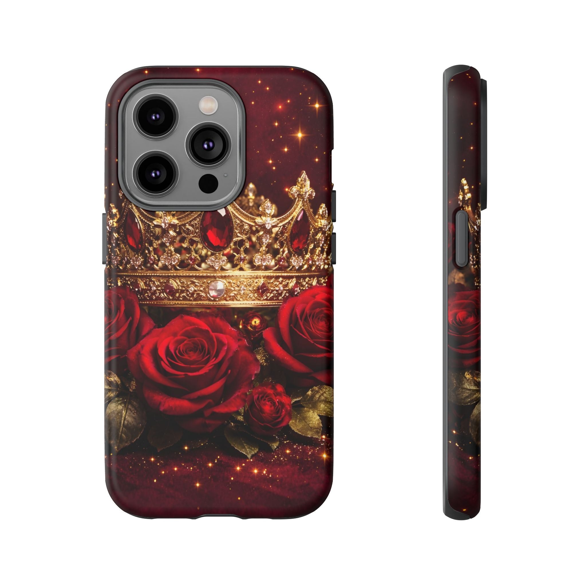Royal Crown & Red Rose Luxury Phone Case – Gold Crown Burgundy Aesthetic iPhone Case, Regal Queen Floral Phone Cover
