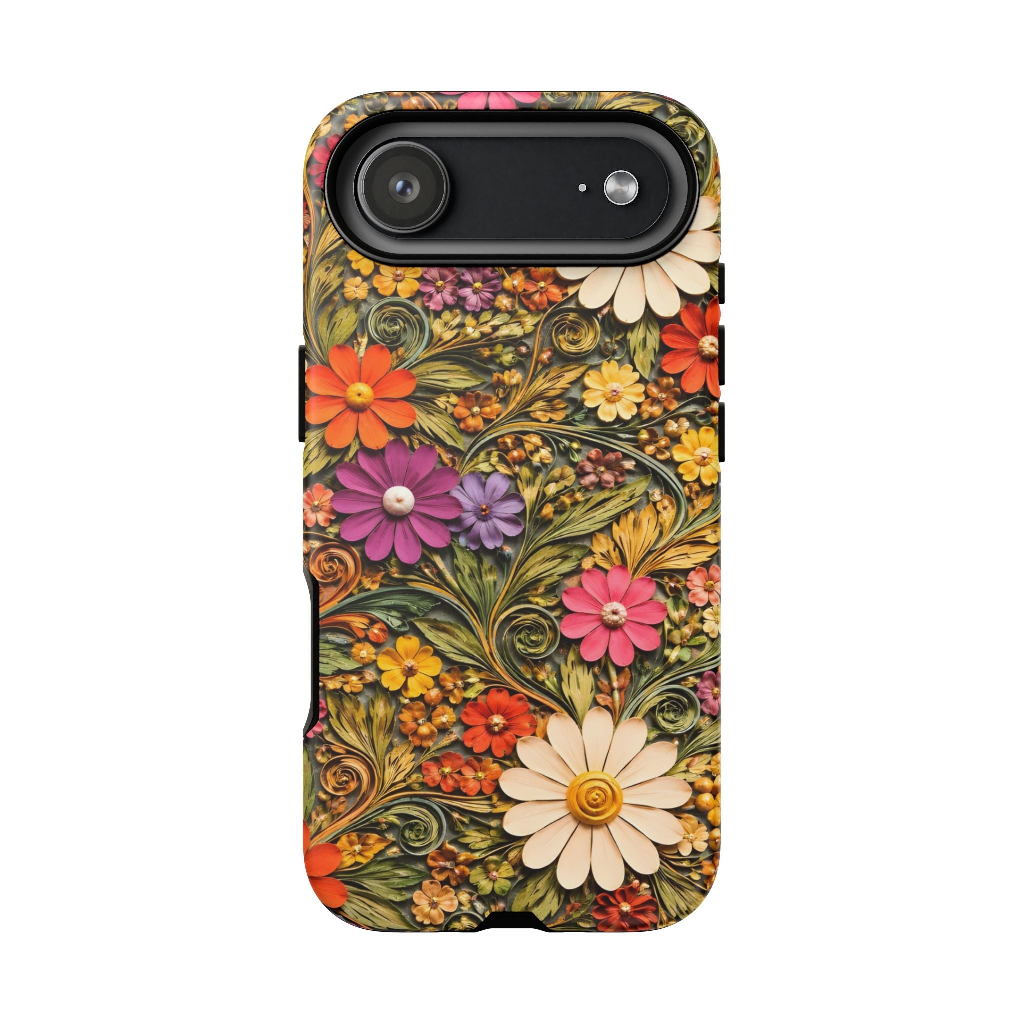 Floral Embossed Phone Case — Vintage Daisy Garden Protective Cover
