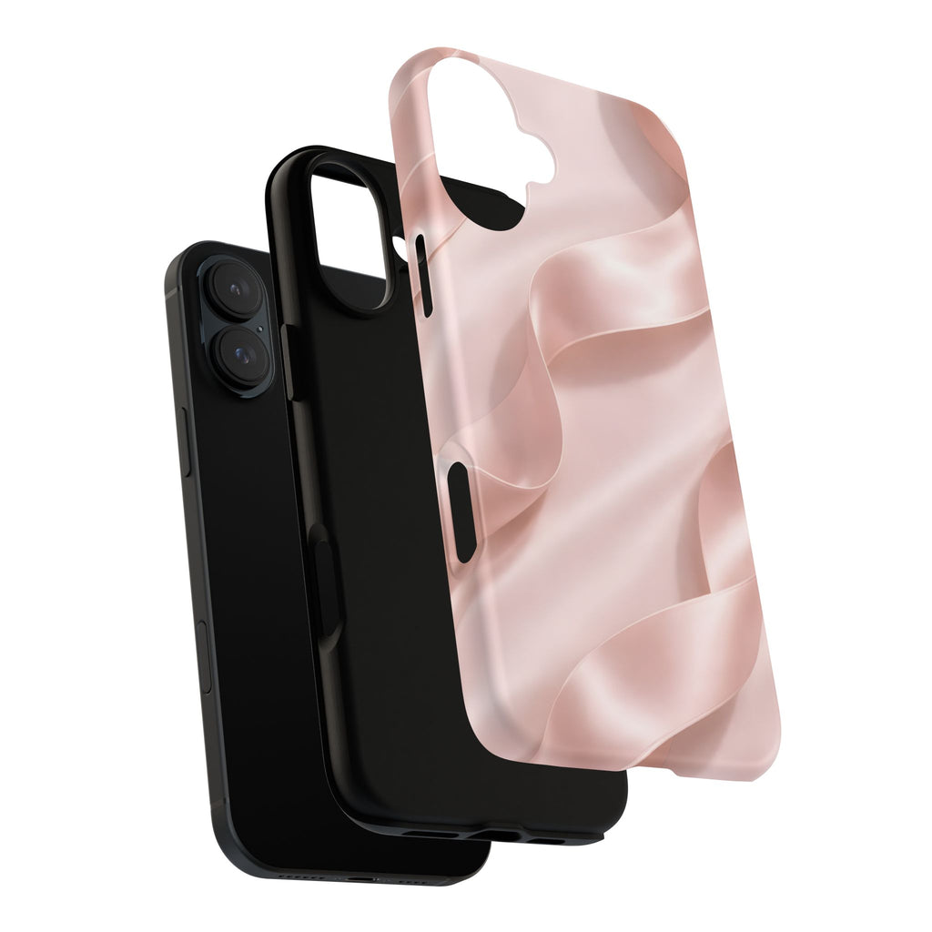 Blush Pink Satin Ribbon Phone Case – Elegant Coquette Aesthetic Luxury iPhone Case, Feminine Designer Bow Phone Cover