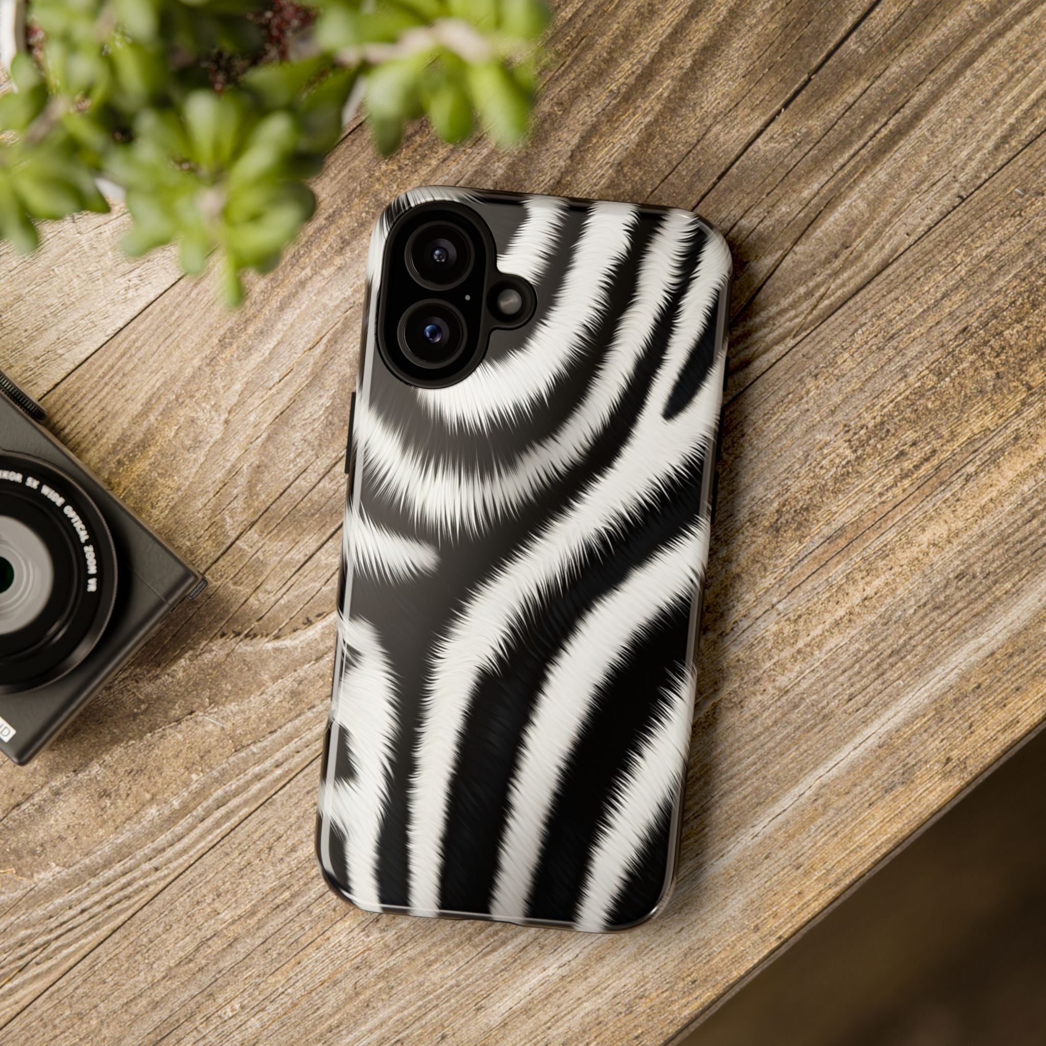 Zebra Print Tough Phone Case — Black & White Animal Pattern Protective Cover