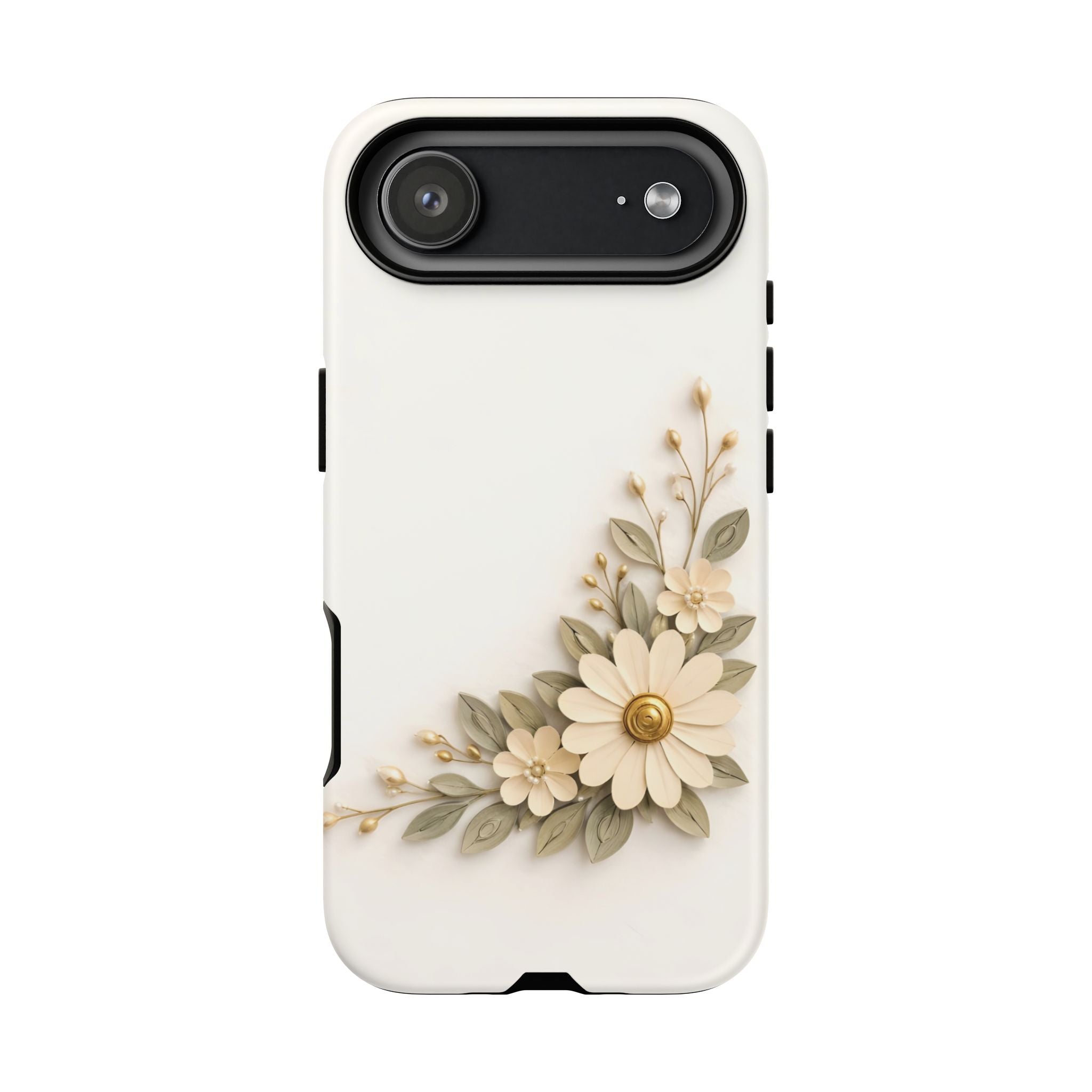 Floral Daisies Tough Case — Protective Phone Case with Cream Vintage Flower Design