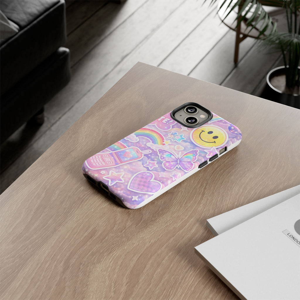 Pastel Y2K Tough Case — Cute Smiley, Rainbow & Butterfly Phone Case