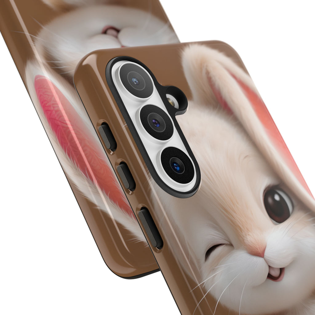 Adorable Kawaii Bunny Phone Case – Cute Winking Rabbit Aesthetic Case – Soft Pastel Bunny Cover – Gift for Bunny Lovers.