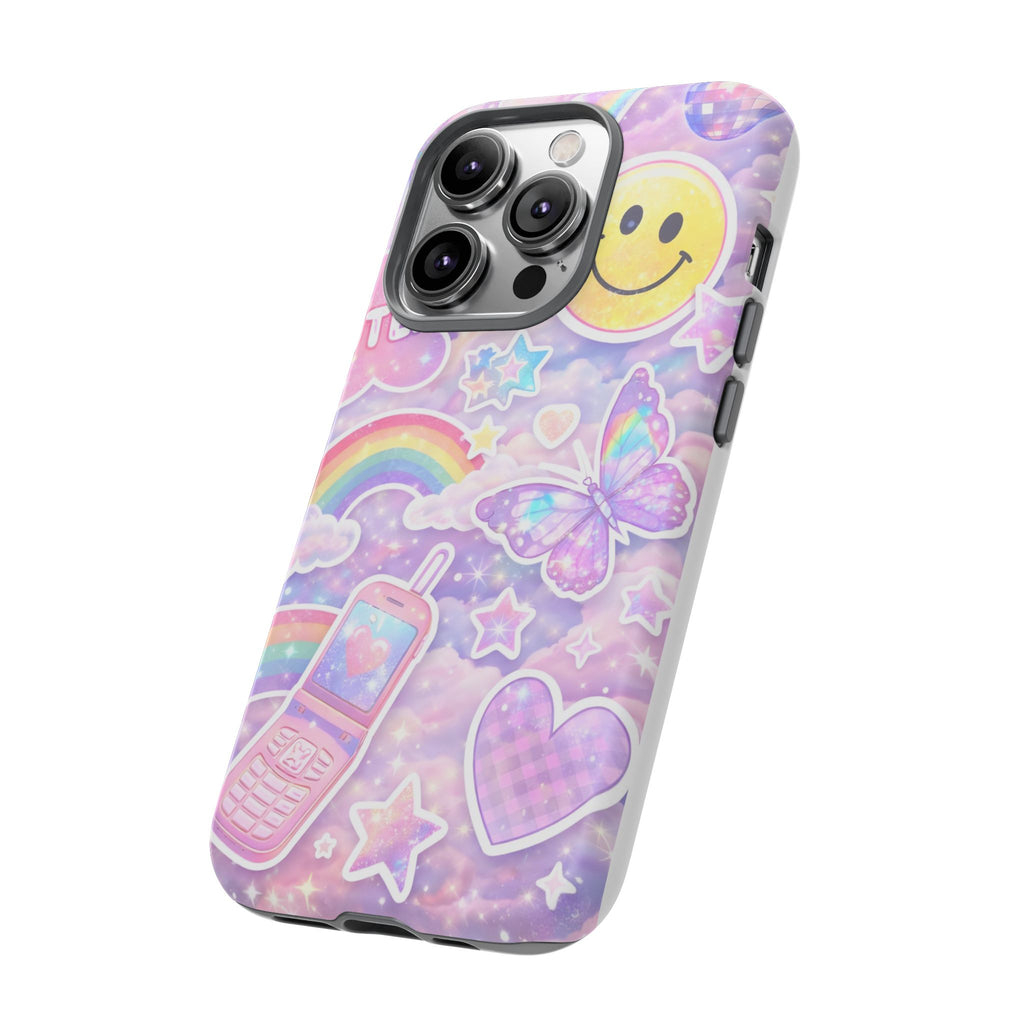 Pastel Y2K Tough Case — Cute Smiley, Rainbow & Butterfly Phone Case