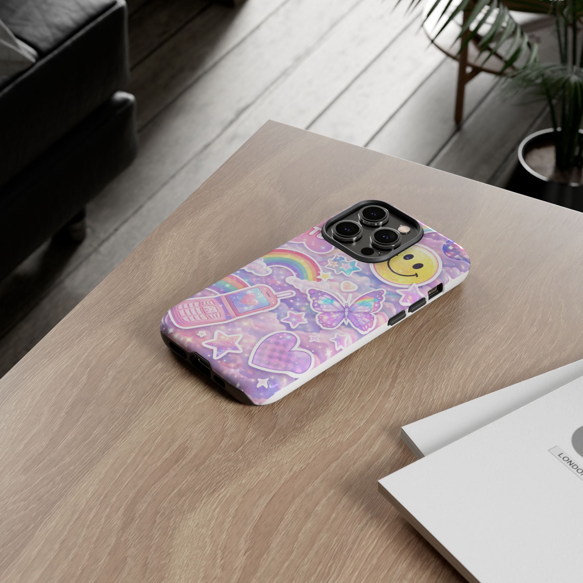 Pastel Y2K Tough Case — Cute Smiley, Rainbow & Butterfly Phone Case