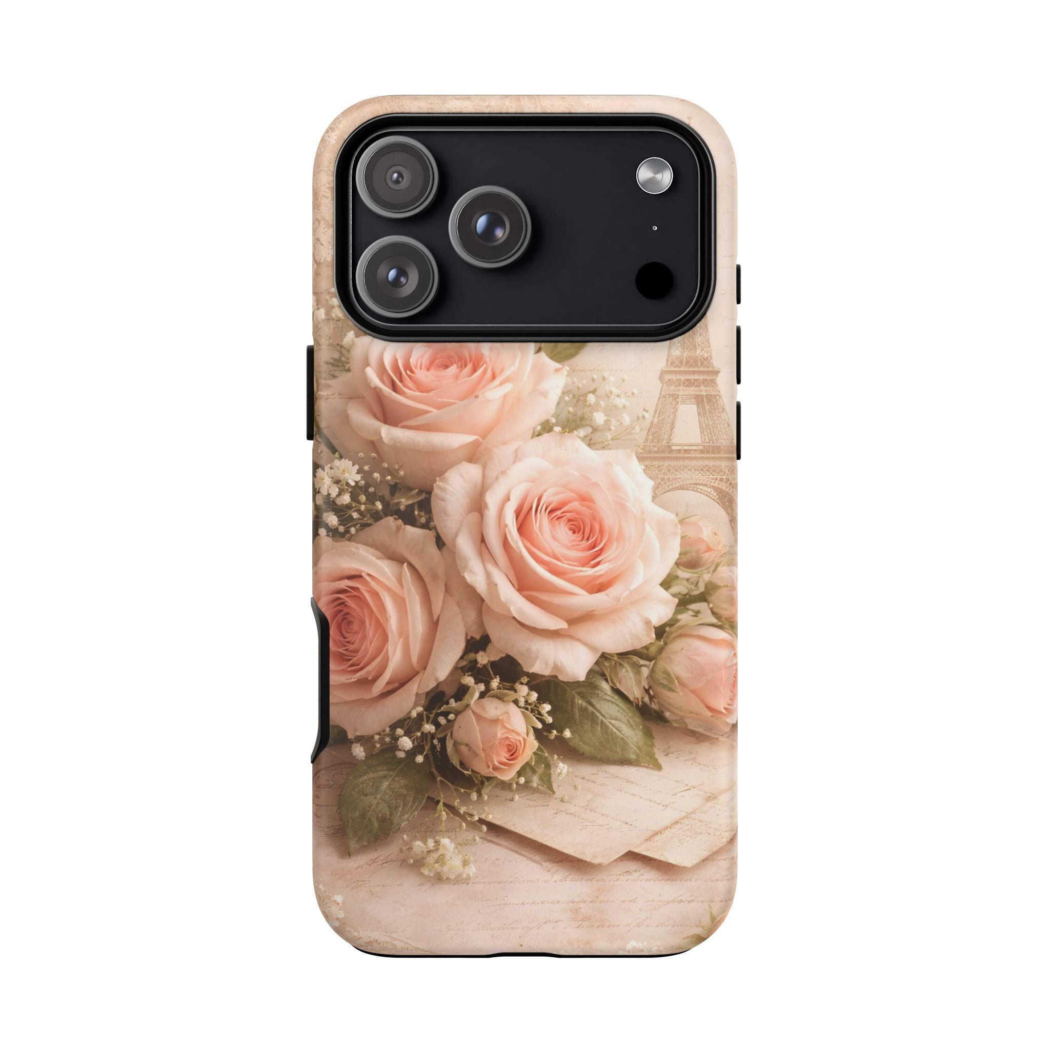 Vintage Parisian Rose Phone Case – Eiffel Tower Floral Aesthetic Luxury iPhone Case, Romantic Antique Paris Phone Cover