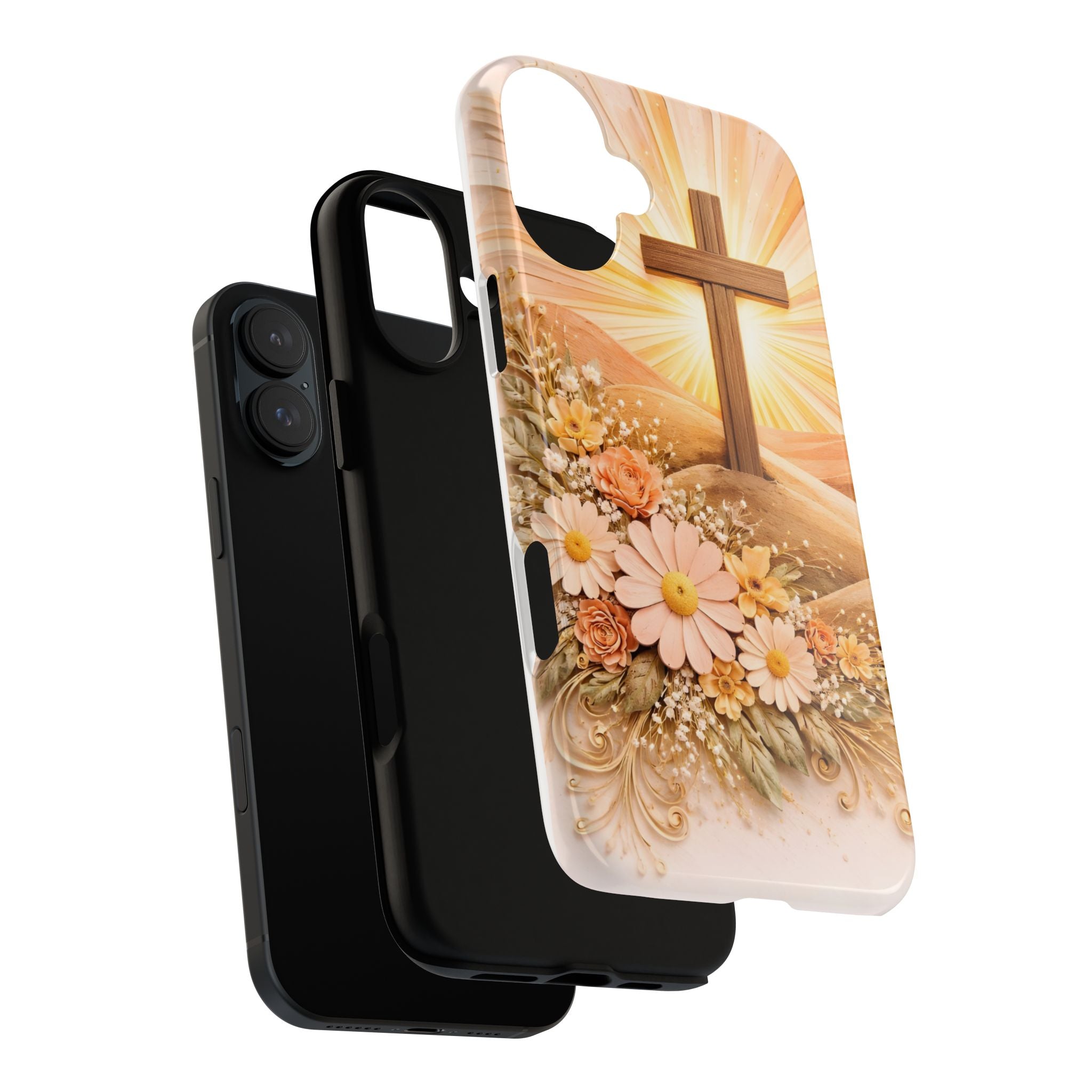 Religious Phone Case — Cross & Sunrise Floral iPhone Cover