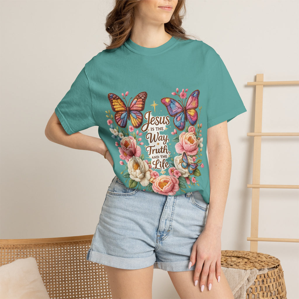 The One in Me Is Greater Shirt – Christian Crochet Style Graphic Tee, Faith Based Inspirational Bible Verse Shirt, Cute Religious Gift for Women