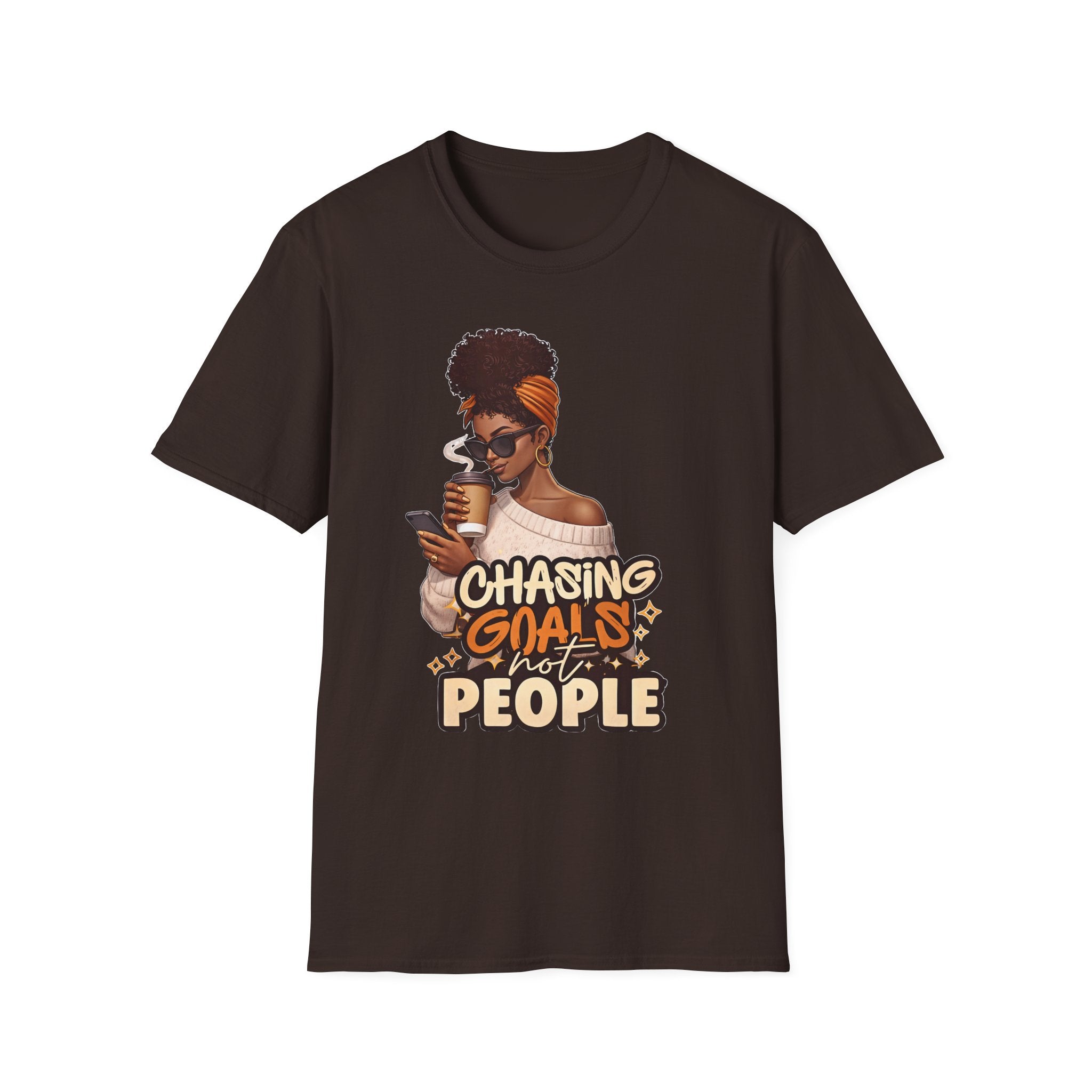 Chasing Goals Not People T-Shirt — Motivational Afro Woman Graphic Tee