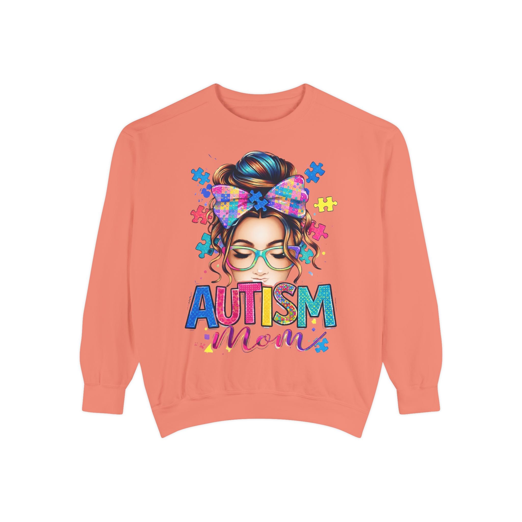Autism Mom Sweatshirt — Colorful Puzzle Piece Mom Crewneck