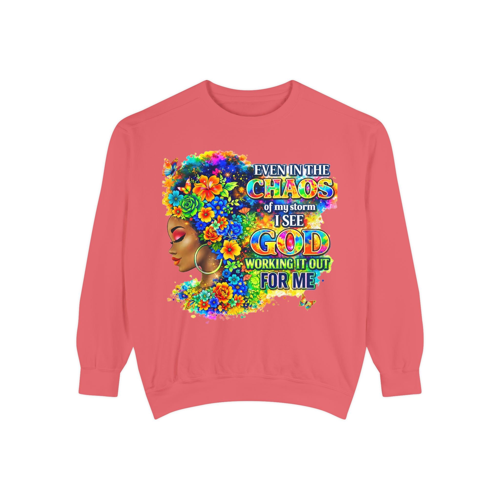 Even In The Midst I See God Sweatshirt – Faith-Based Floral Graphic Crewneck, Inspirational Christian Women’s Sweatshirt, Purple & Gold Aesthetic