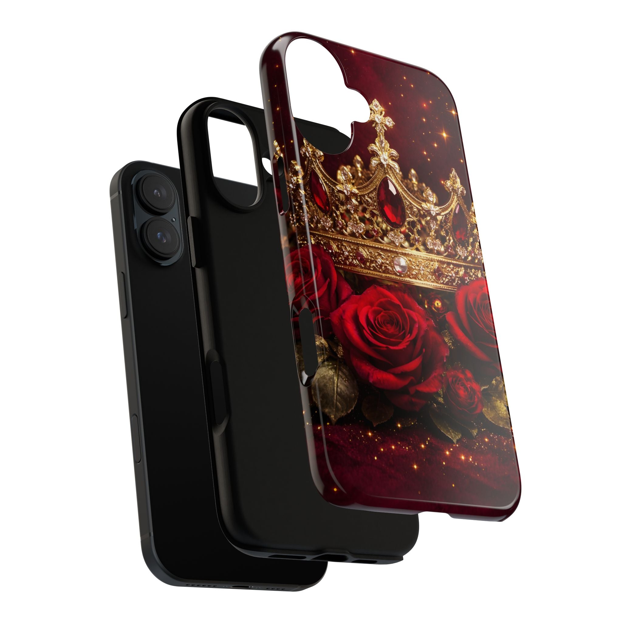 Royal Crown & Red Rose Luxury Phone Case – Gold Crown Burgundy Aesthetic iPhone Case, Regal Queen Floral Phone Cover