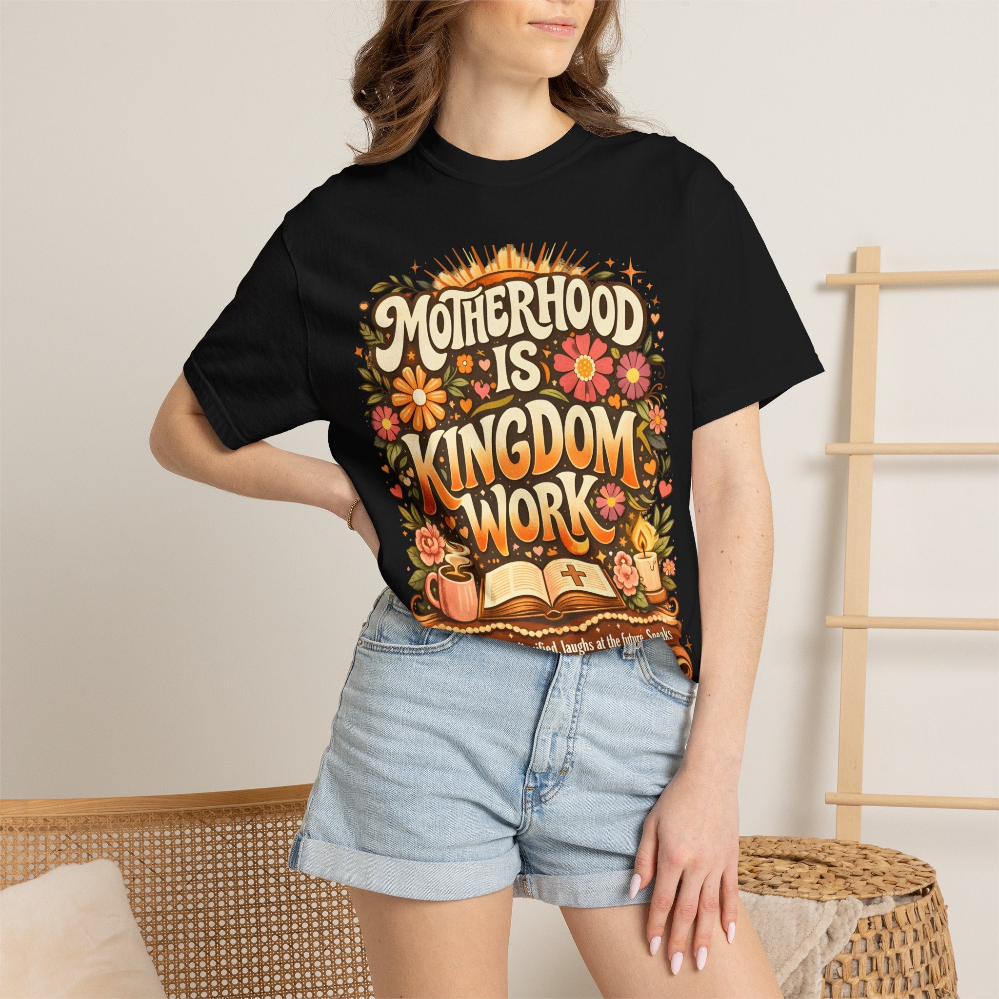 Motherhood Is Kingdom Work T-Shirt — Christian Mom Graphic Tee (Proverbs 31:27)