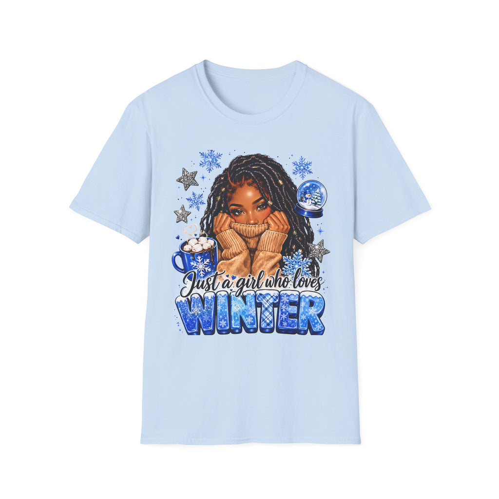Just a Girl Who Loves Winter Shirt, Cozy Winter Graphic Tee, Snowflake Hot Cocoa Shirt, Winter Lover T-Shirt, Cute Christmas Winter Tee