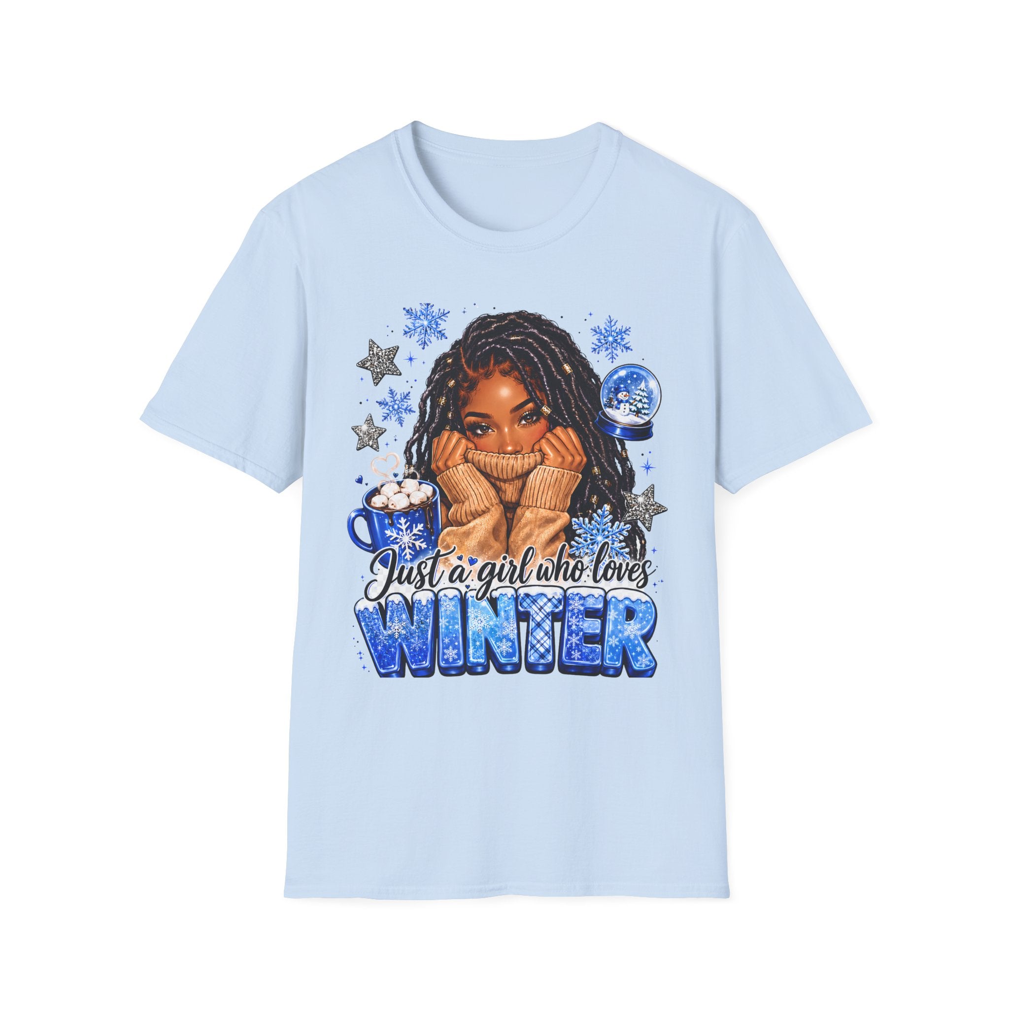 Just a Girl Who Loves Winter Shirt, Cozy Winter Graphic Tee, Snowflake Hot Cocoa Shirt, Winter Lover T-Shirt, Cute Christmas Winter Tee
