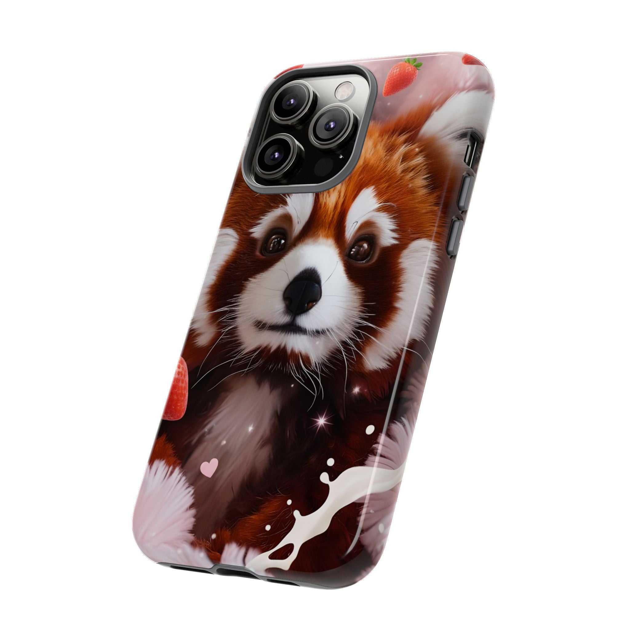 Red Panda with Strawberries Tough Phone Case — Cute Protective Phone Case