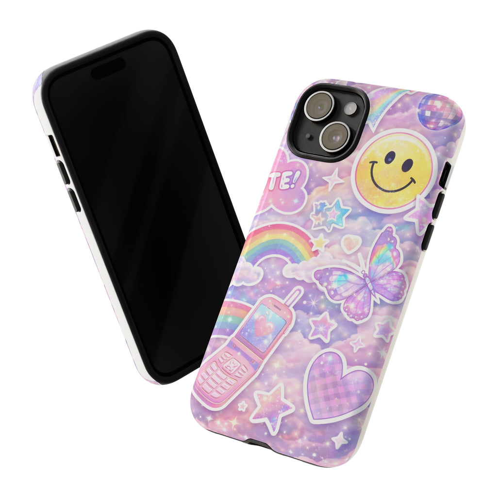 Pastel Y2K Tough Case — Cute Smiley, Rainbow & Butterfly Phone Case