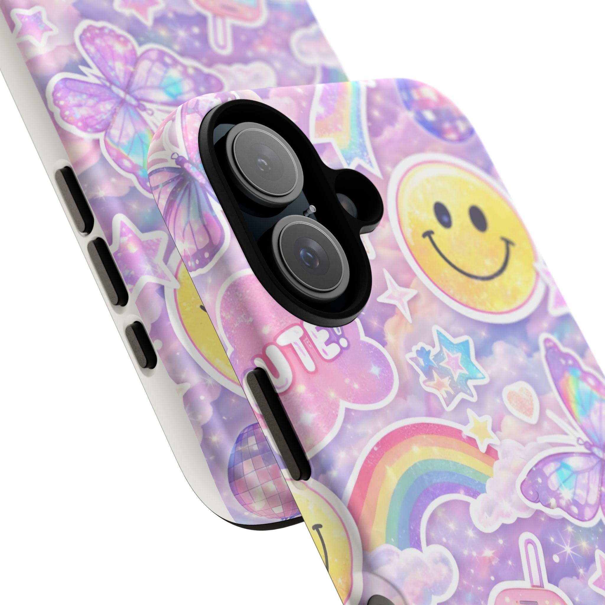 Pastel Y2K Tough Case — Cute Smiley, Rainbow & Butterfly Phone Case
