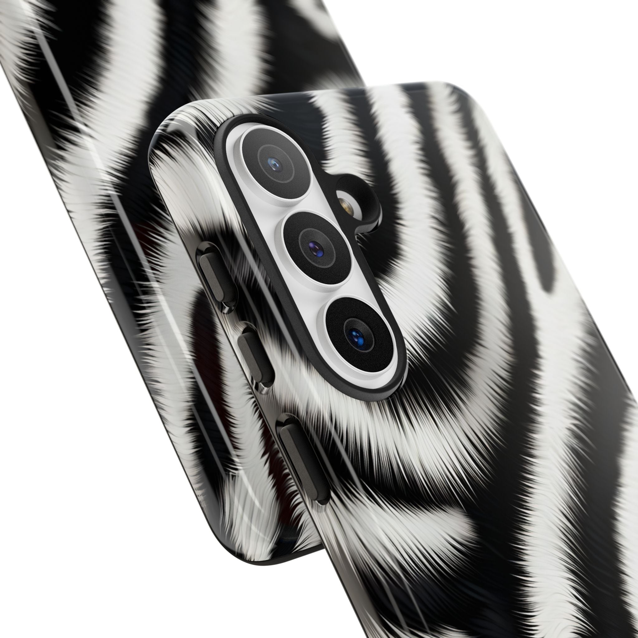 Zebra Print Tough Phone Case — Black & White Animal Pattern Protective Cover