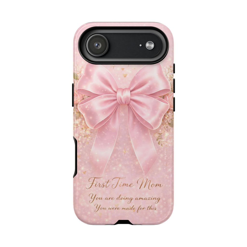 Coquette Pink Bow Phone Case, First Time Mom Aesthetic Case, Soft Girl iPhone Cover, Cute Feminine Mom Case