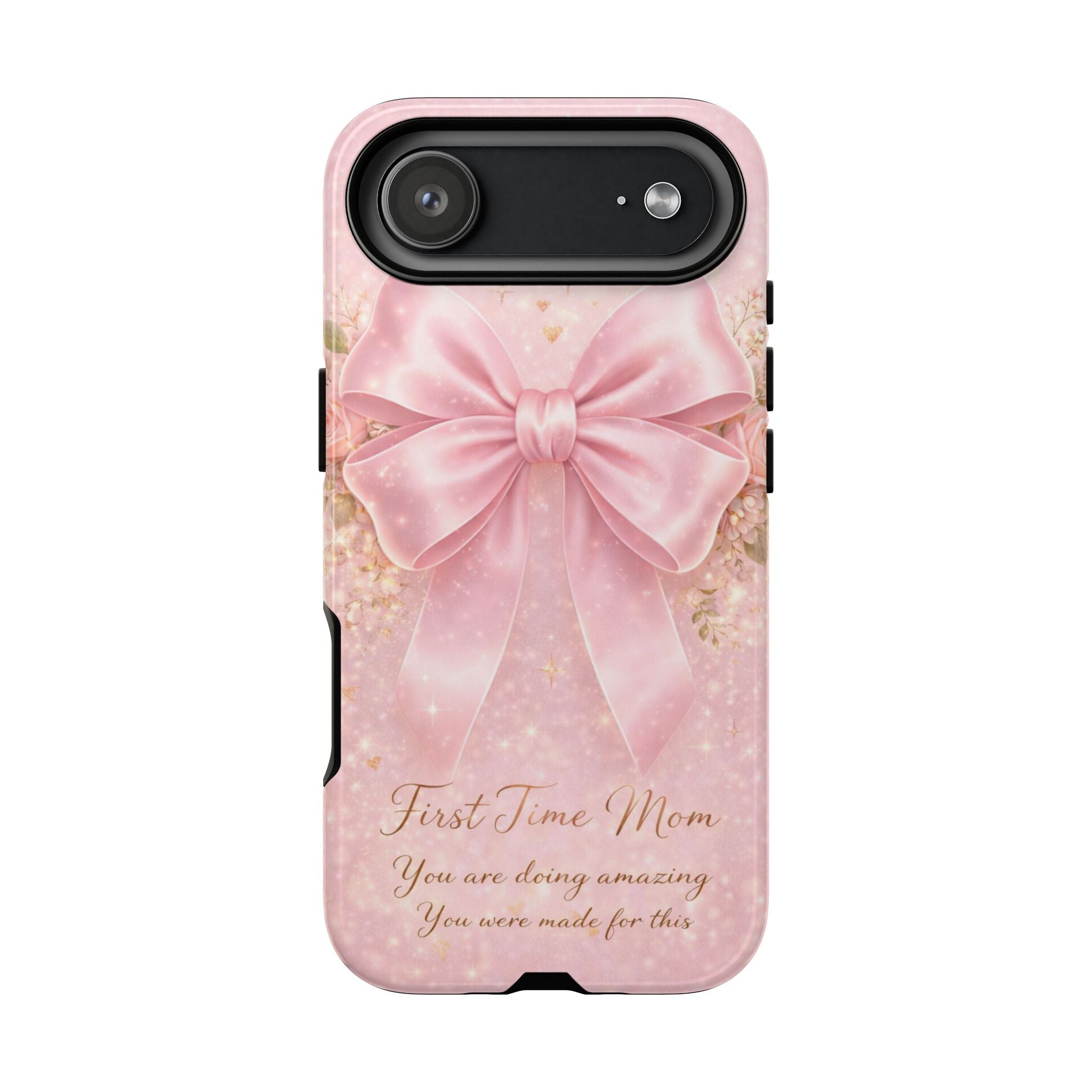 Coquette Pink Bow Phone Case, First Time Mom Aesthetic Case, Soft Girl iPhone Cover, Cute Feminine Mom Case