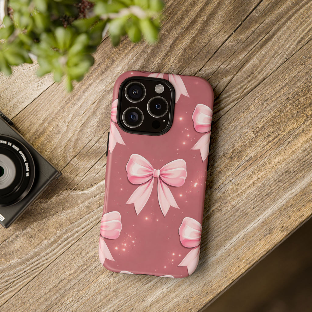 Pink Bow Phone Case, Coquette Aesthetic iPhone & Samsung Case, Cute Girly Pattern Case, Soft Girl Feminine Phone Cover