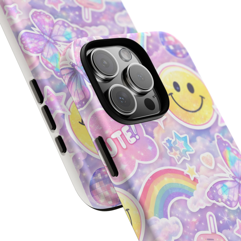 Pastel Y2K Tough Case — Cute Smiley, Rainbow & Butterfly Phone Case