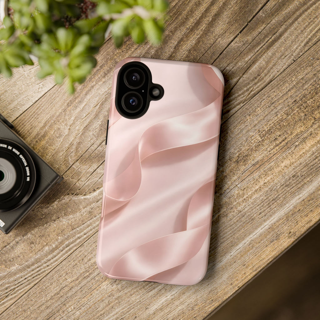 Blush Pink Satin Ribbon Phone Case – Elegant Coquette Aesthetic Luxury iPhone Case, Feminine Designer Bow Phone Cover