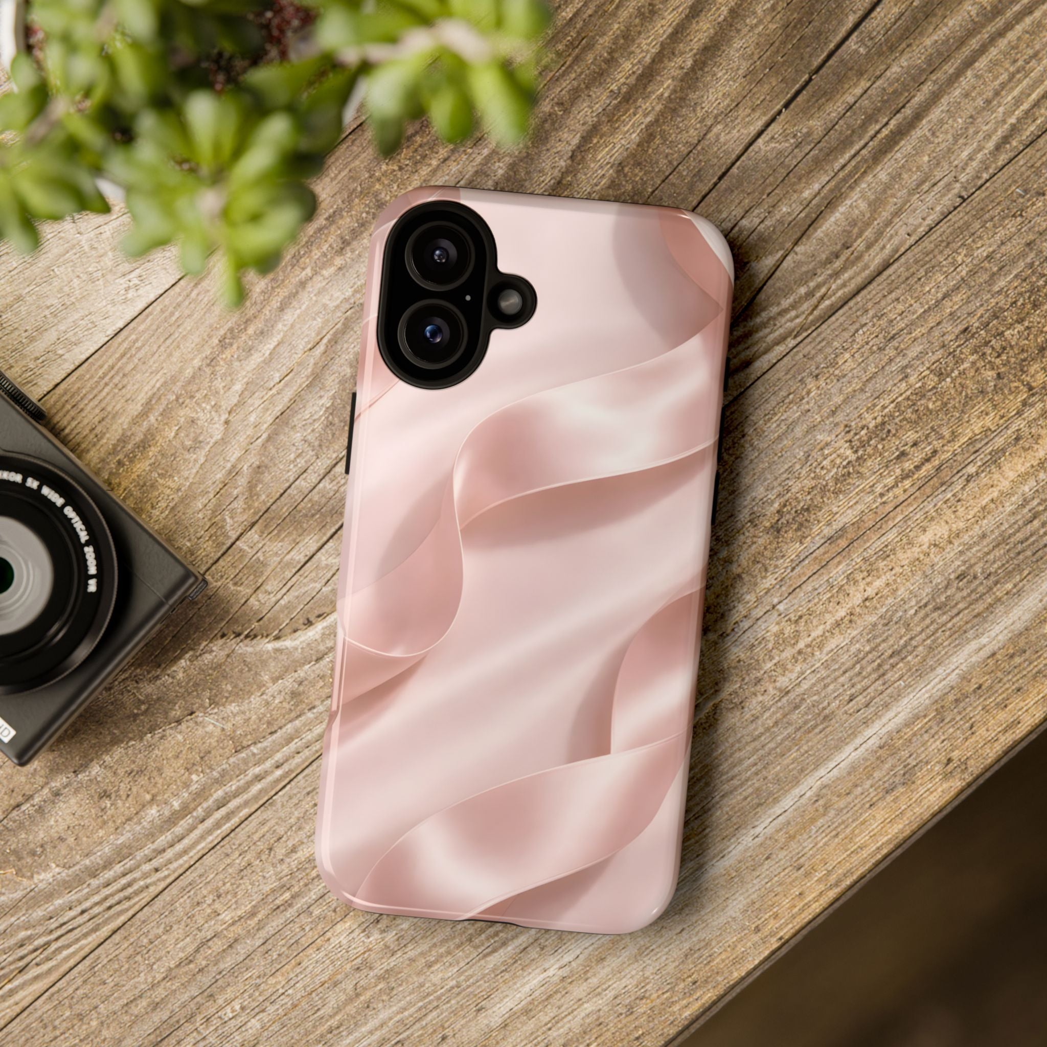 Blush Pink Satin Ribbon Phone Case – Elegant Coquette Aesthetic Luxury iPhone Case, Feminine Designer Bow Phone Cover