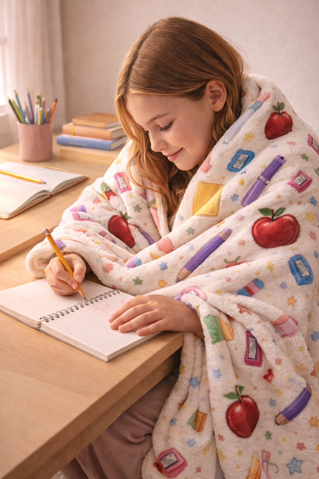 Teacher Appreciation Blanket – Colorful School Supplies Plush Throw, Cute Teacher Gift, End of Year Teacher Present, Cozy Classroom Decor”