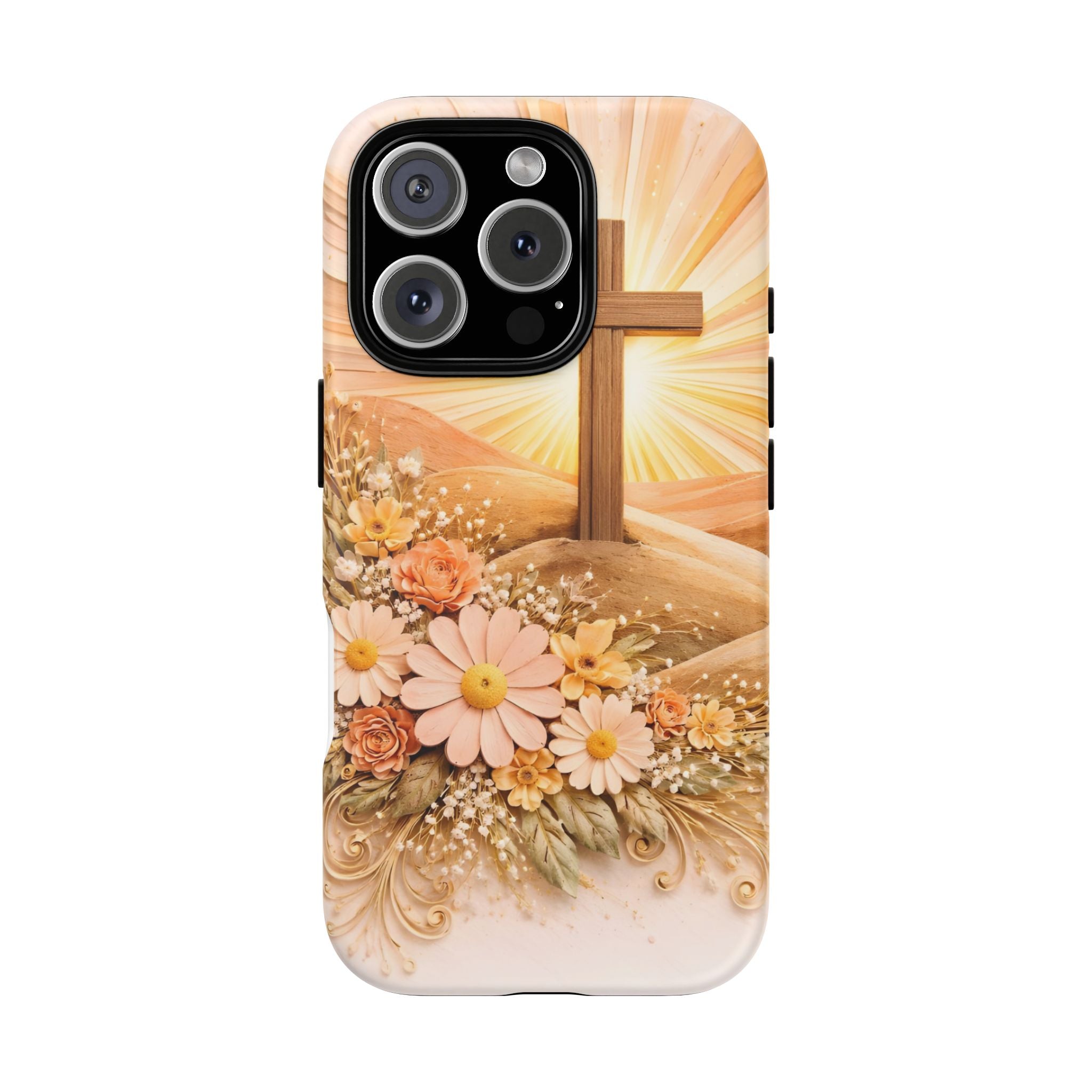 Religious Phone Case — Cross & Sunrise Floral iPhone Cover