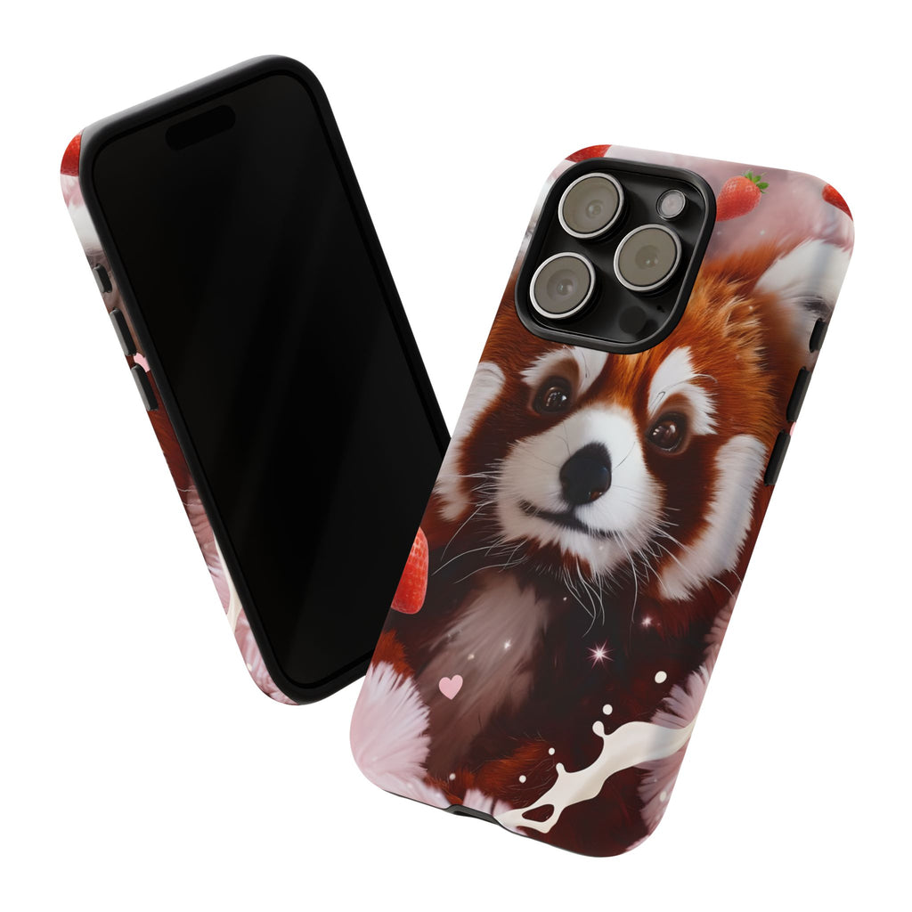 Red Panda with Strawberries Tough Phone Case — Cute Protective Phone Case