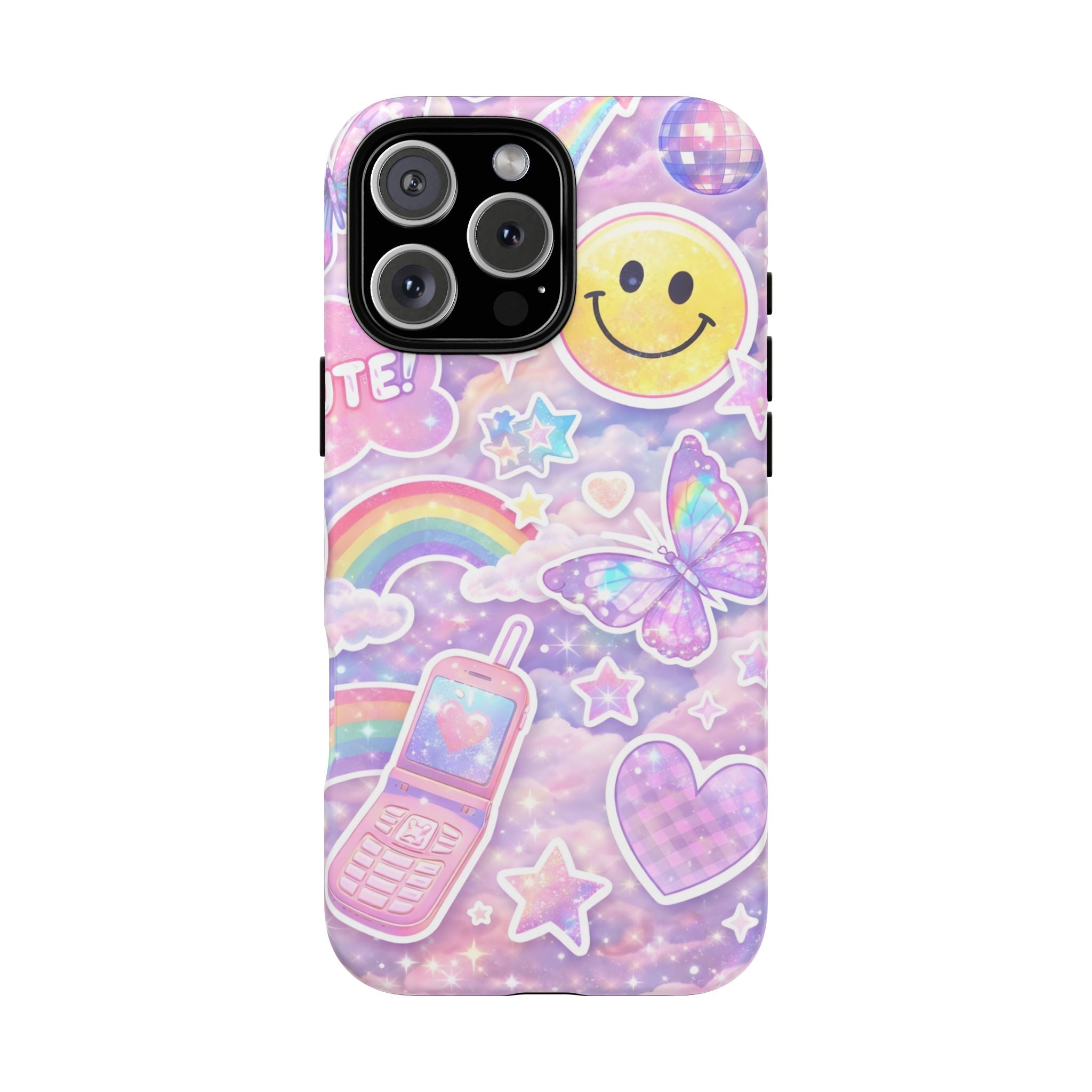 Pastel Y2K Tough Case — Cute Smiley, Rainbow & Butterfly Phone Case