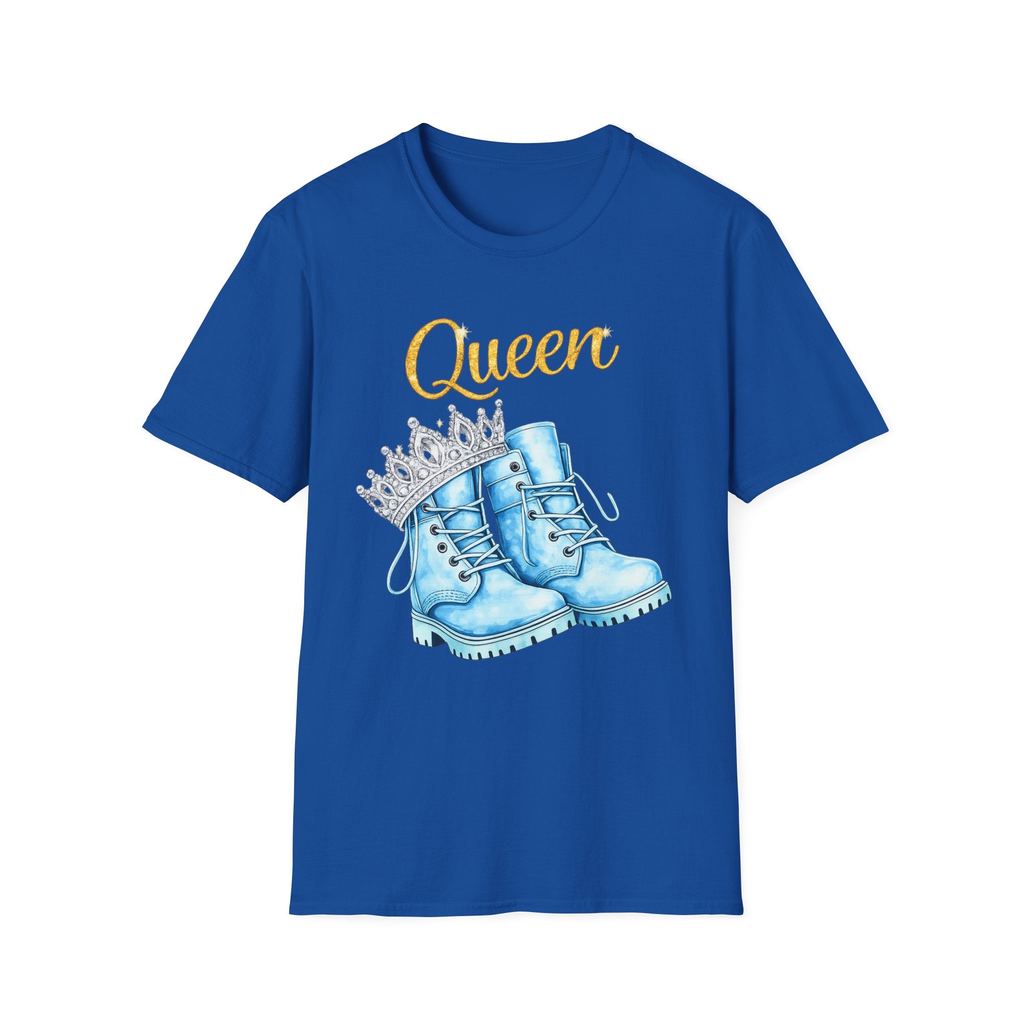 Queen Light Blue Boots Shirt – Pink Crown Graphic Tee, Cute Girly Streetwear, Fashion Queen Outfit, Trendy Women’s Statement T-Shirt