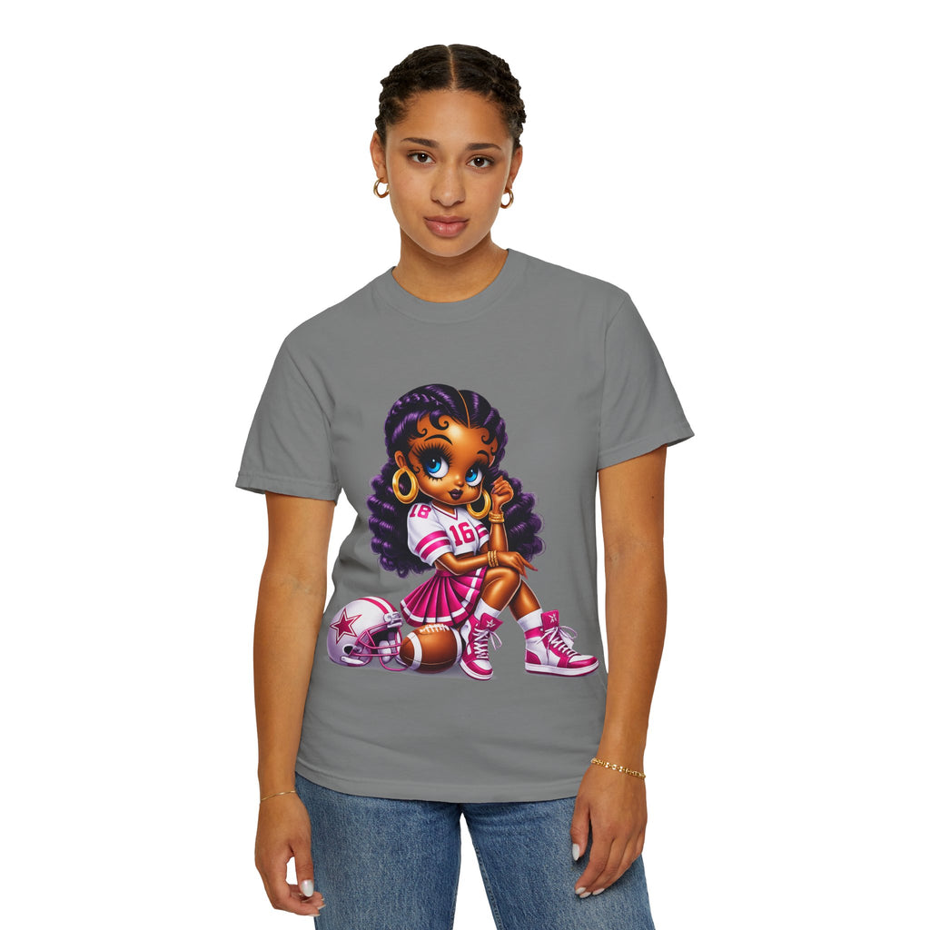 Fuchsia Football Girl Shirt – Cute Black Girl Sports Graphic Tee, Pink Cheerleader Outfit, Trendy Game Day Women’s Shirt, Girly Athlete T-Shirt