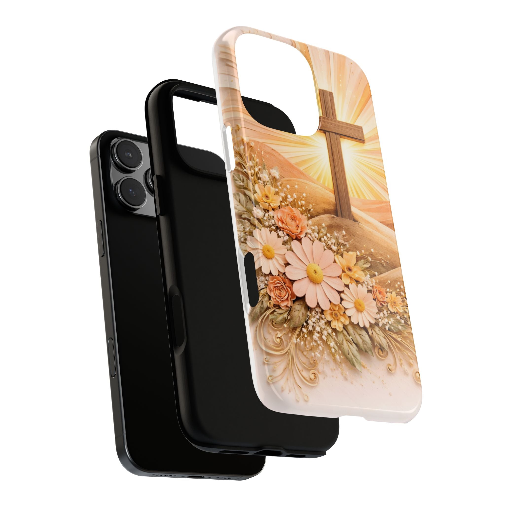 Religious Phone Case — Cross & Sunrise Floral iPhone Cover